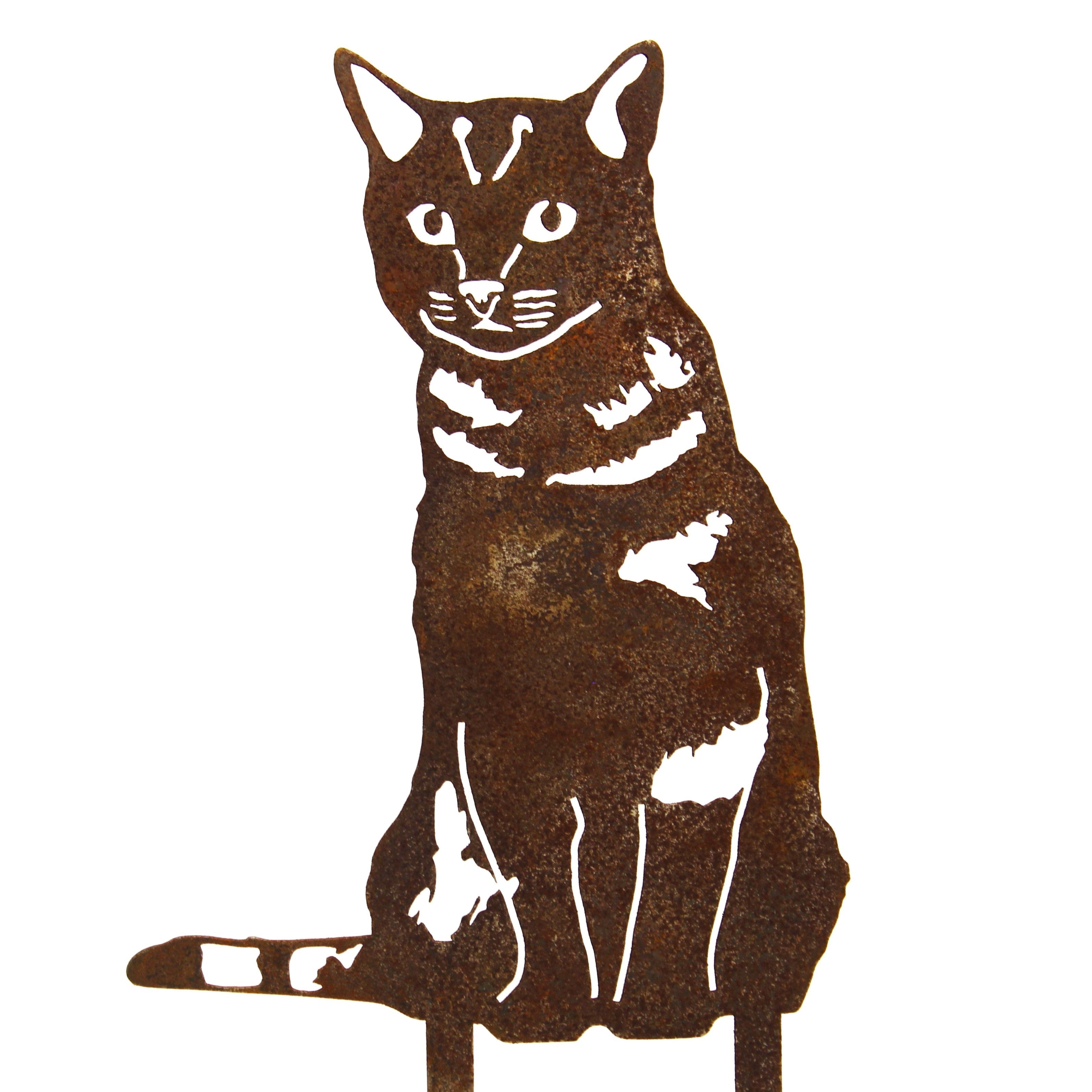 Tabby Cat Metal Garden Silhouette - Handmade Steel Yard Art