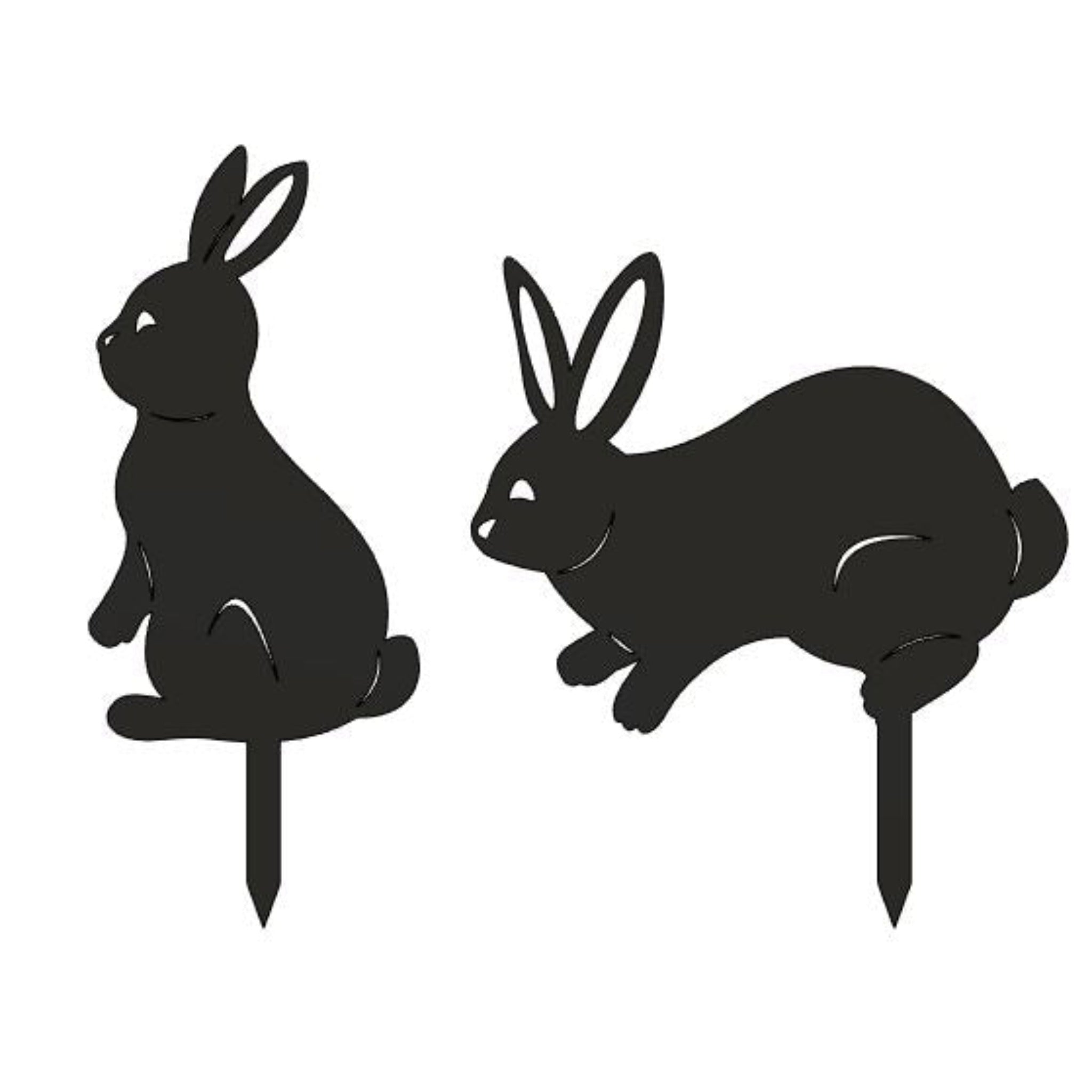 Two black rabbit silhouettes on white background. Henderson Garden Supply