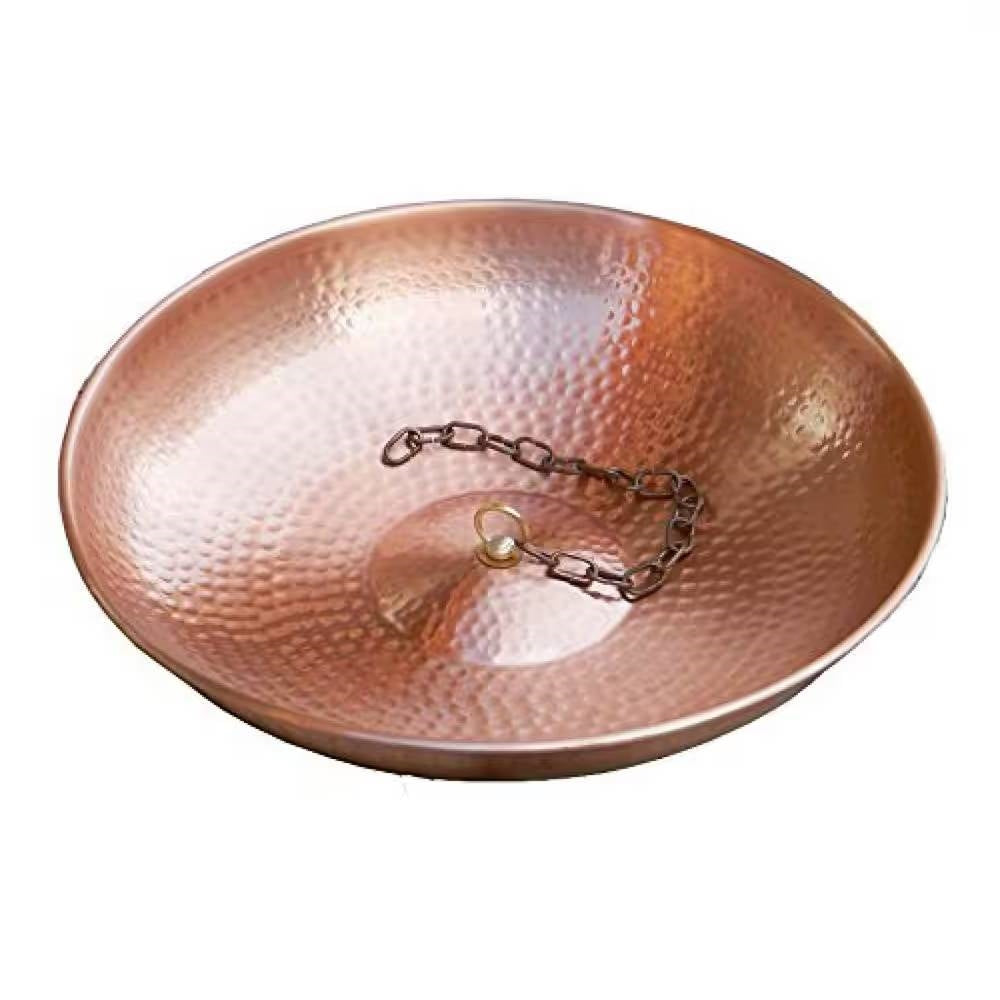 Copper bowl with a chain on a white background. Henderson Garden Supply