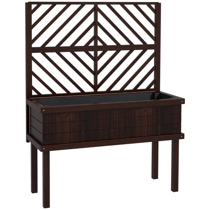 Wooden planter with geometric patterned trellis on white background - Henderson Garden Supply