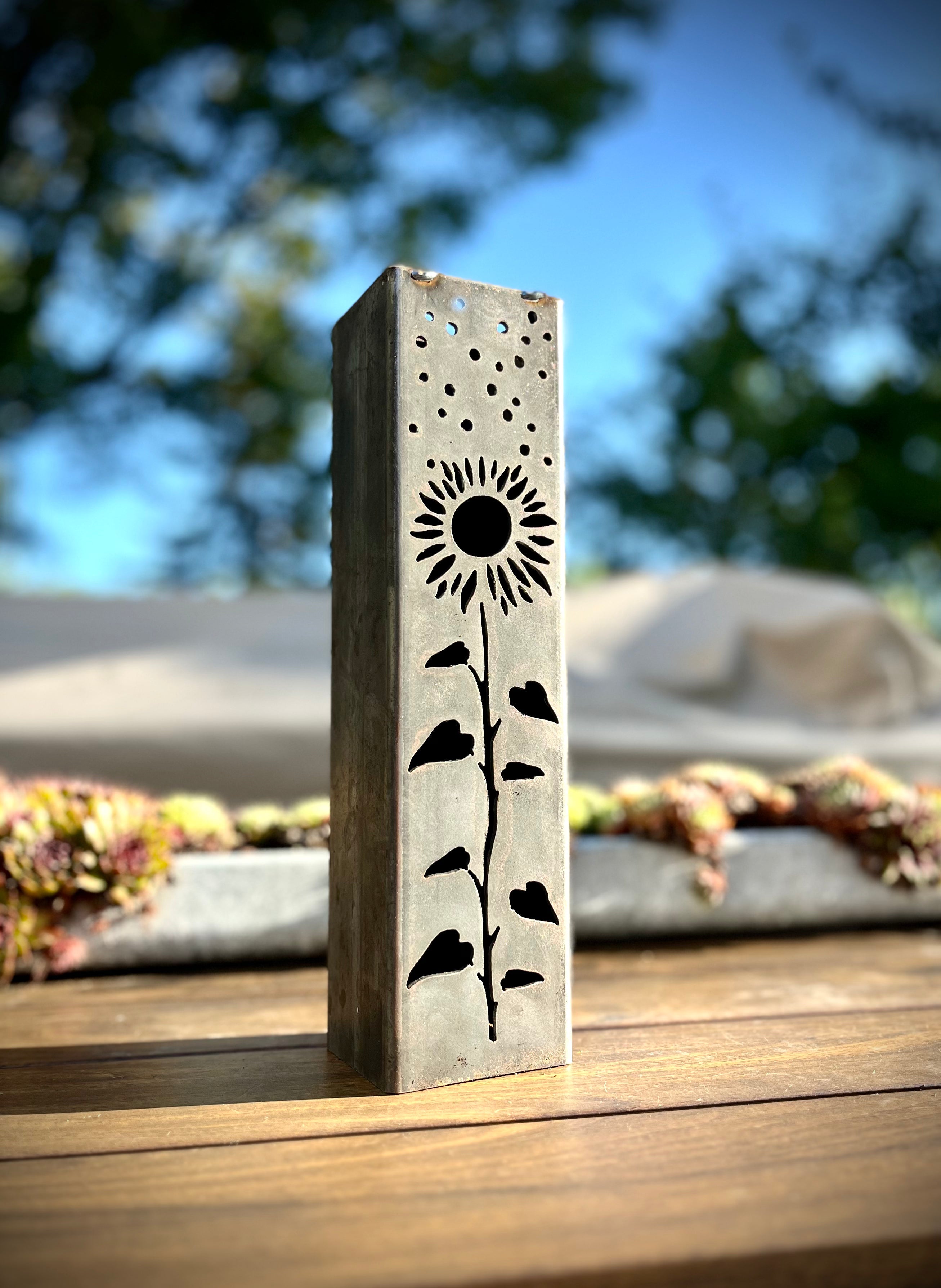 Sunflowers Under the Stars Luminary Pillar w/ Solar Cap