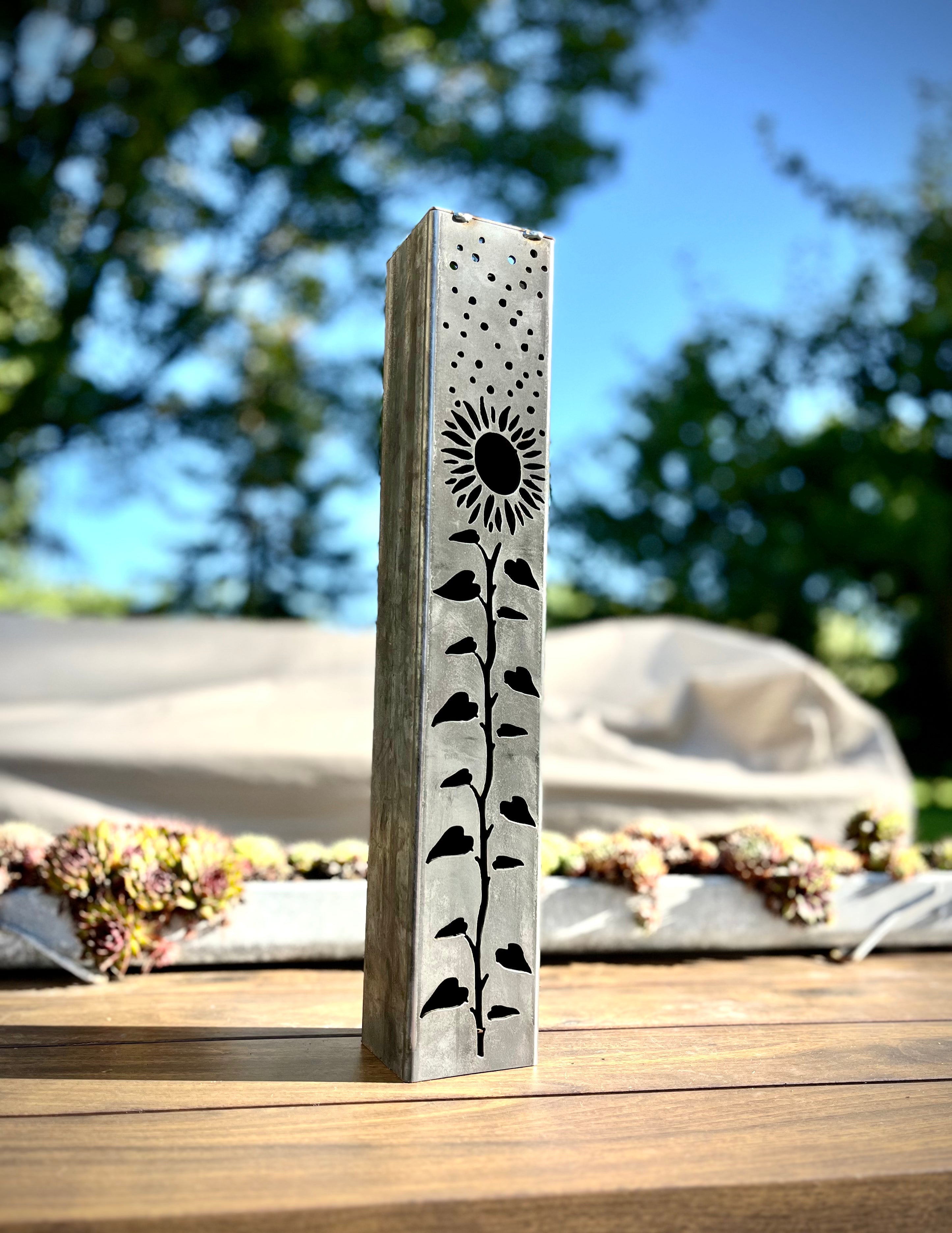 Sunflowers Under the Stars Luminary Pillar w/ Solar Cap