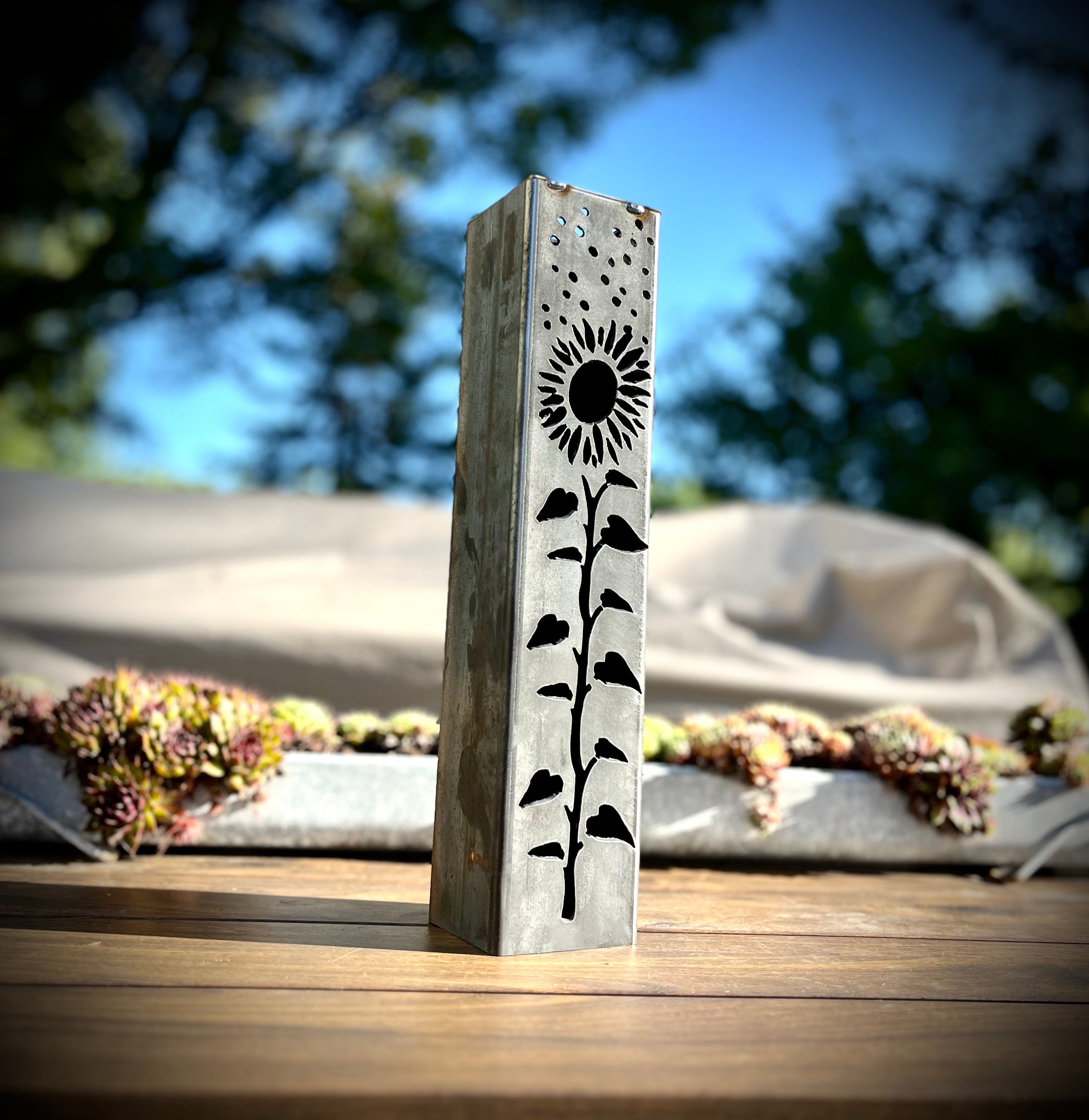 Sunflowers Under the Stars Luminary Pillar w/ Solar Cap