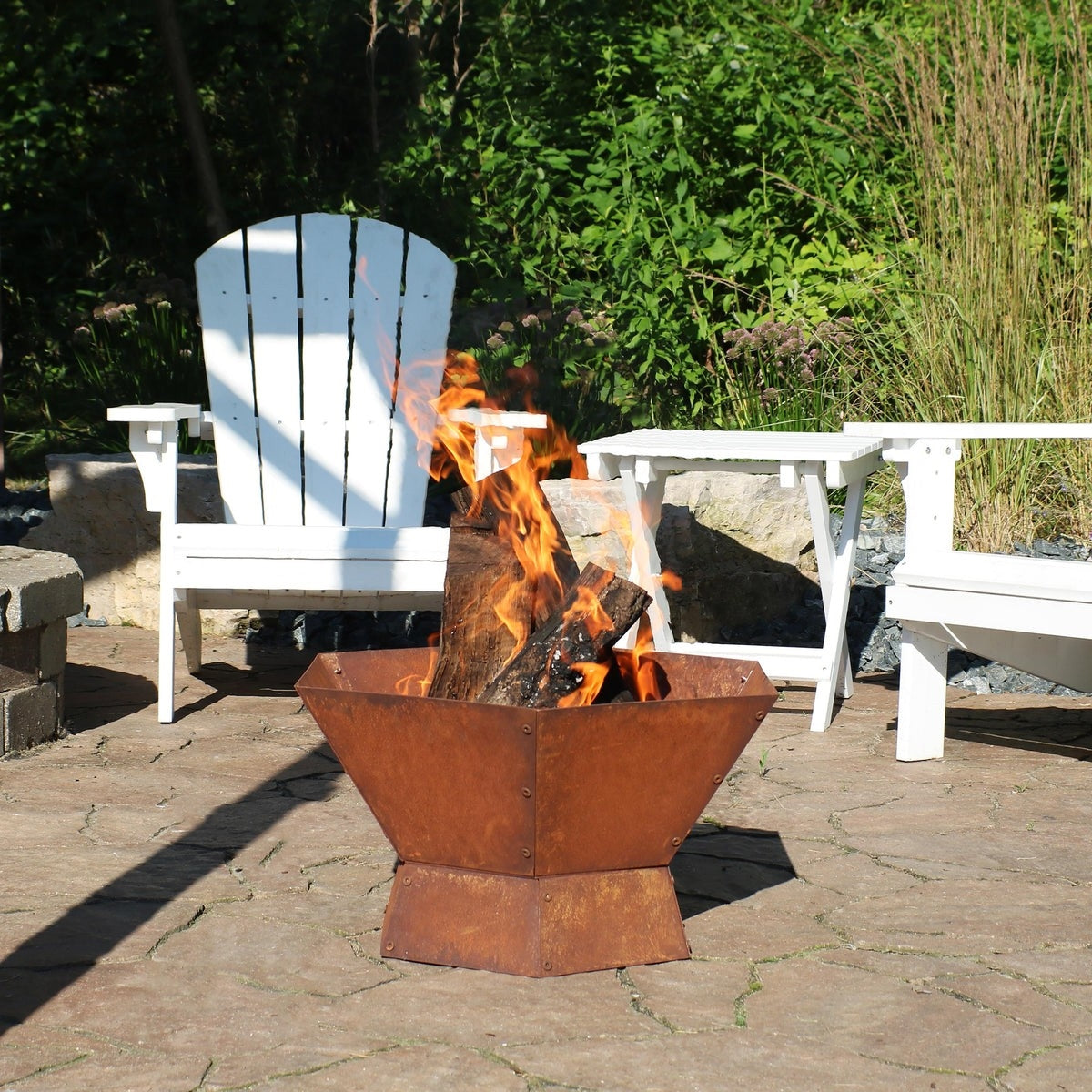 23-Inch Rustic Hexagon Steel Fire Pit | Wood-Burning Backyard Fire Pit