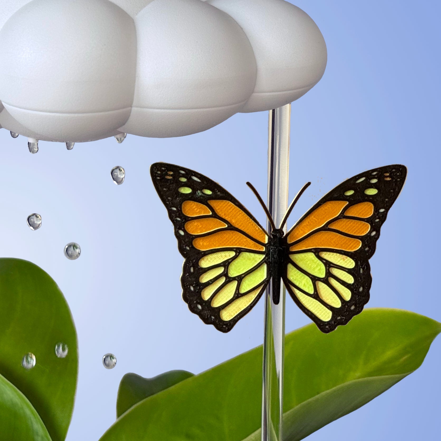 Dripping Rain Cloud with Orange Butterfly Charm