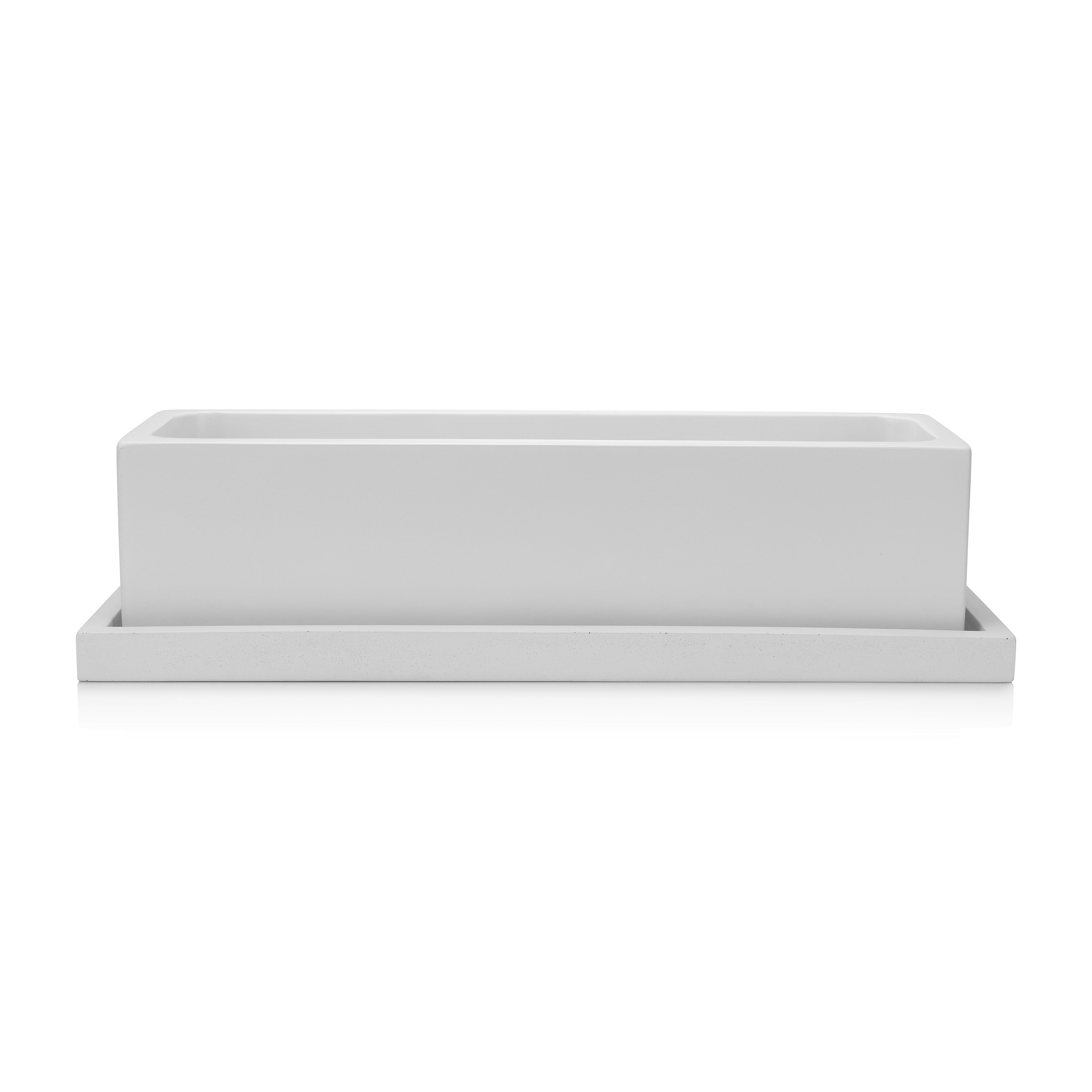Rectangular white planter on a white background. Henderson Garden Supply