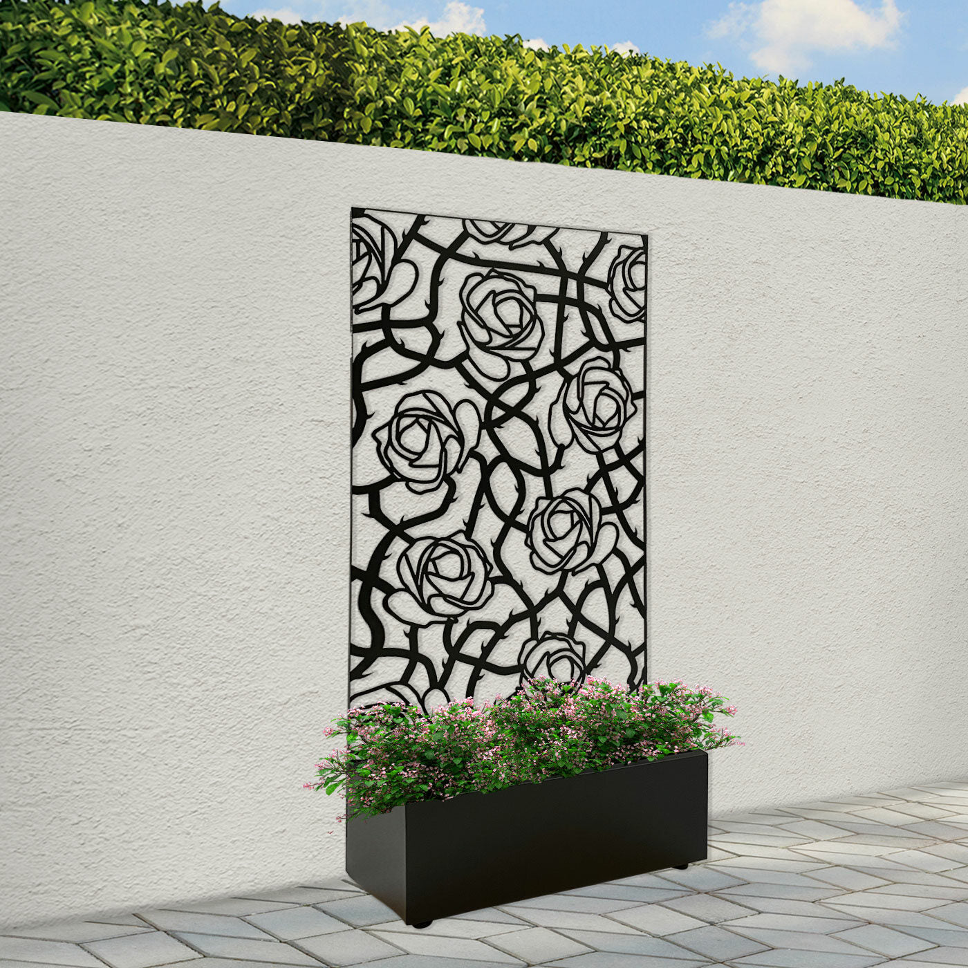 6ft high trellis planter UV Resistant Black Steel Planter