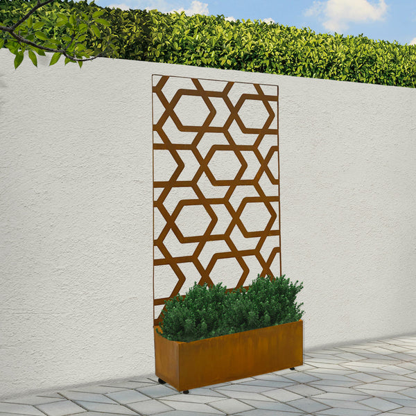 Weathering Steel Planter with Hive Screen