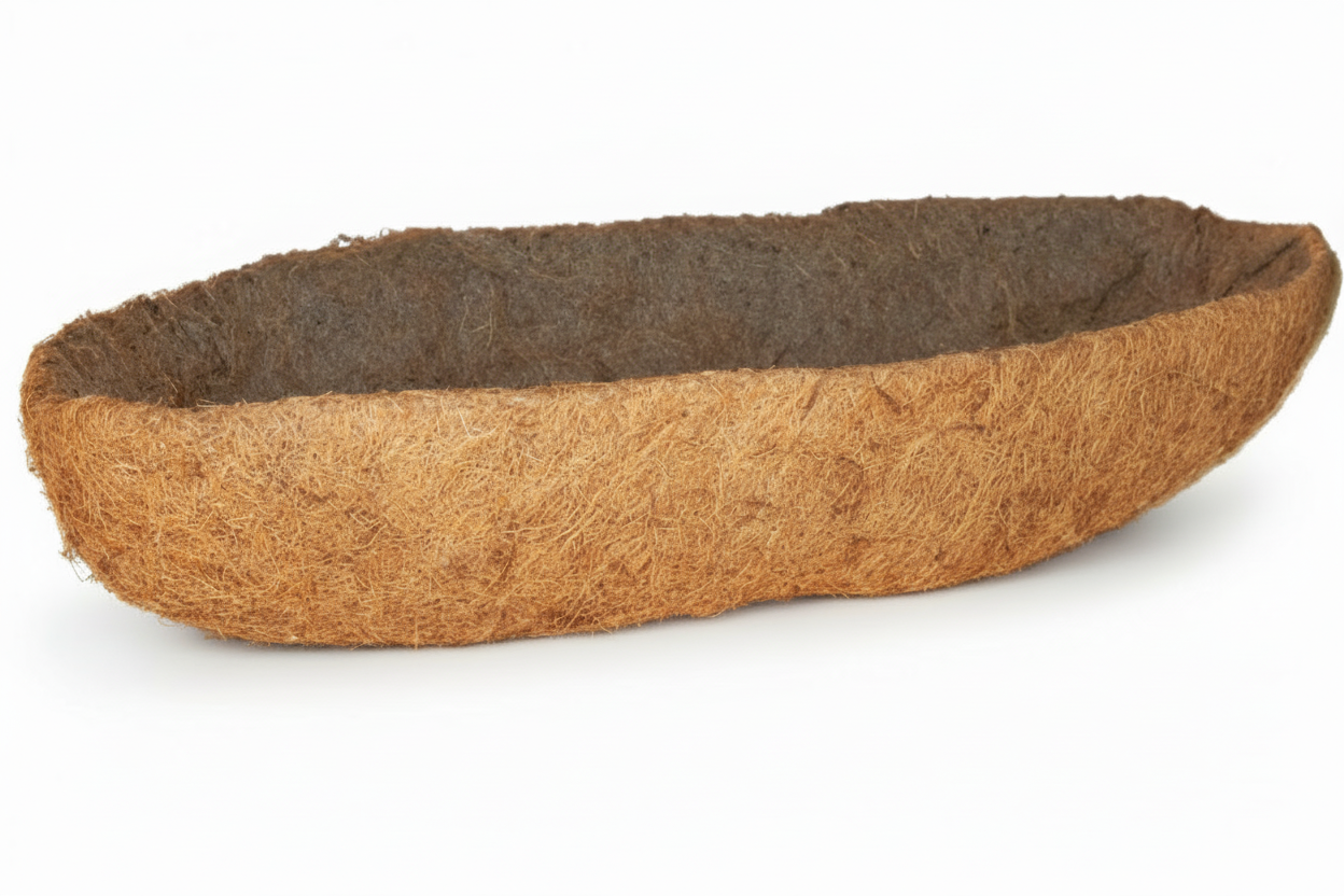 Coconut fiber planter basket on a white background