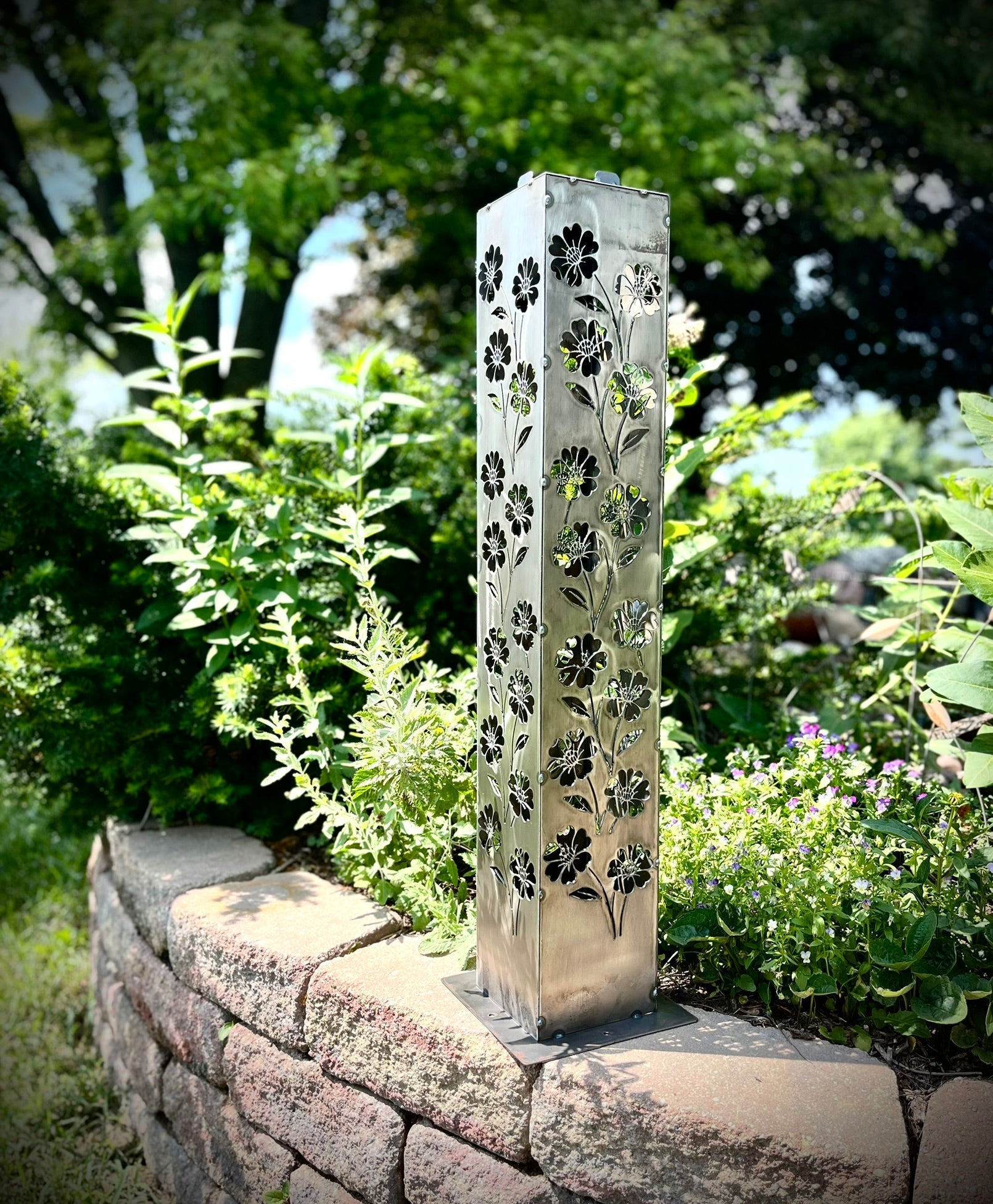 Blooming Magnolias Steel Luminary Pillar | Multiple Sizes
