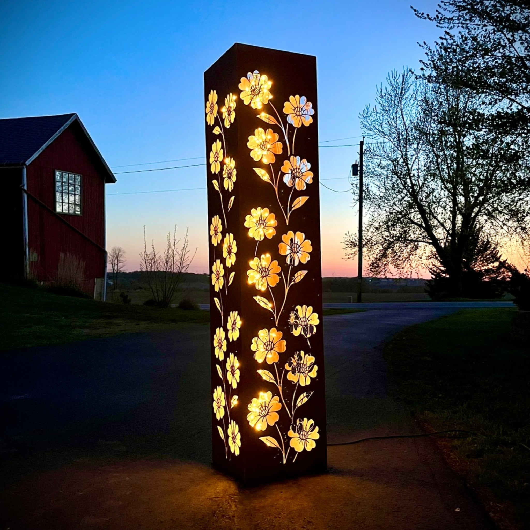 Blooming Magnolias Steel Luminary Pillar | Multiple Sizes