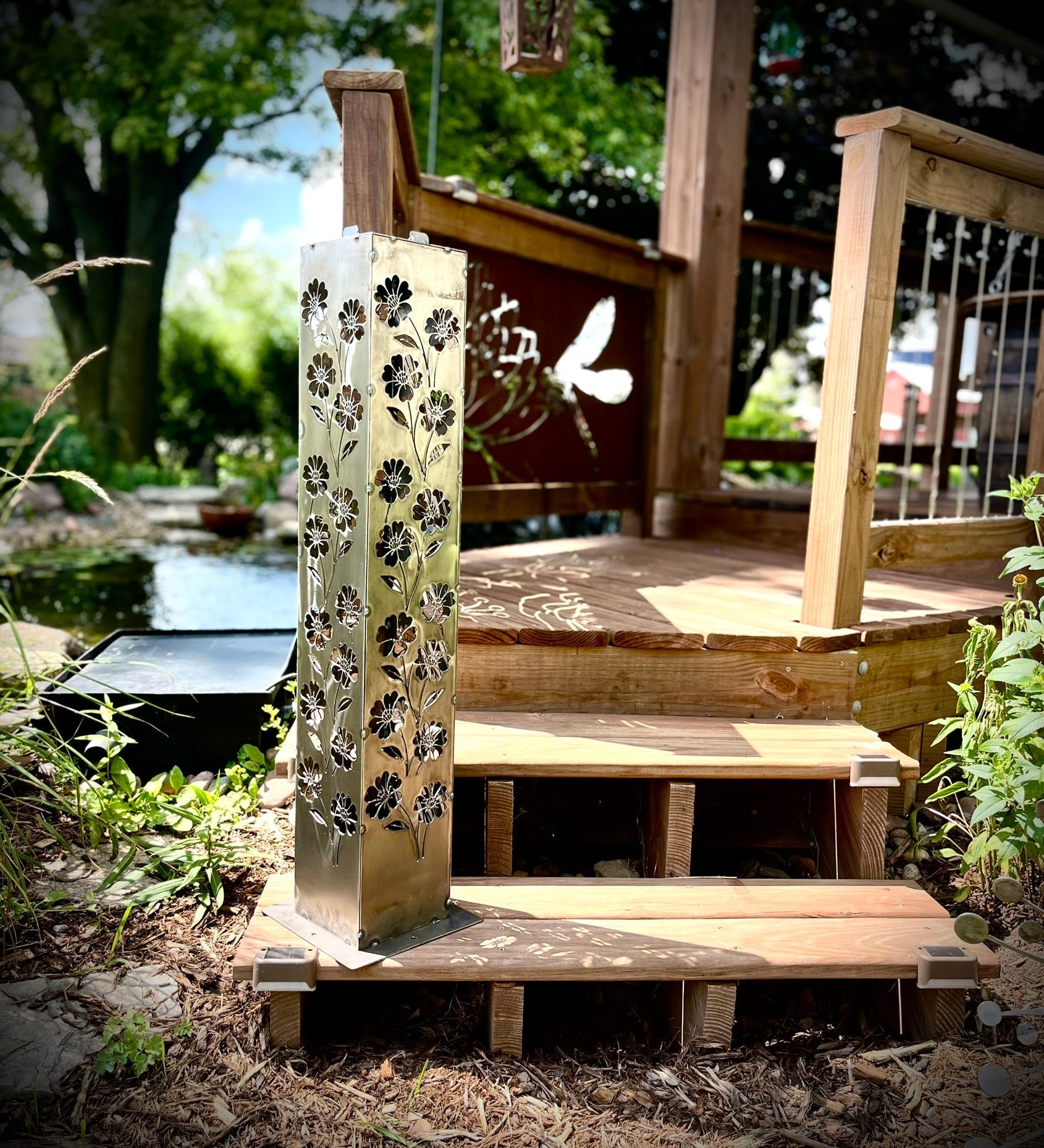 Blooming Magnolias Steel Luminary Pillar | Multiple Sizes