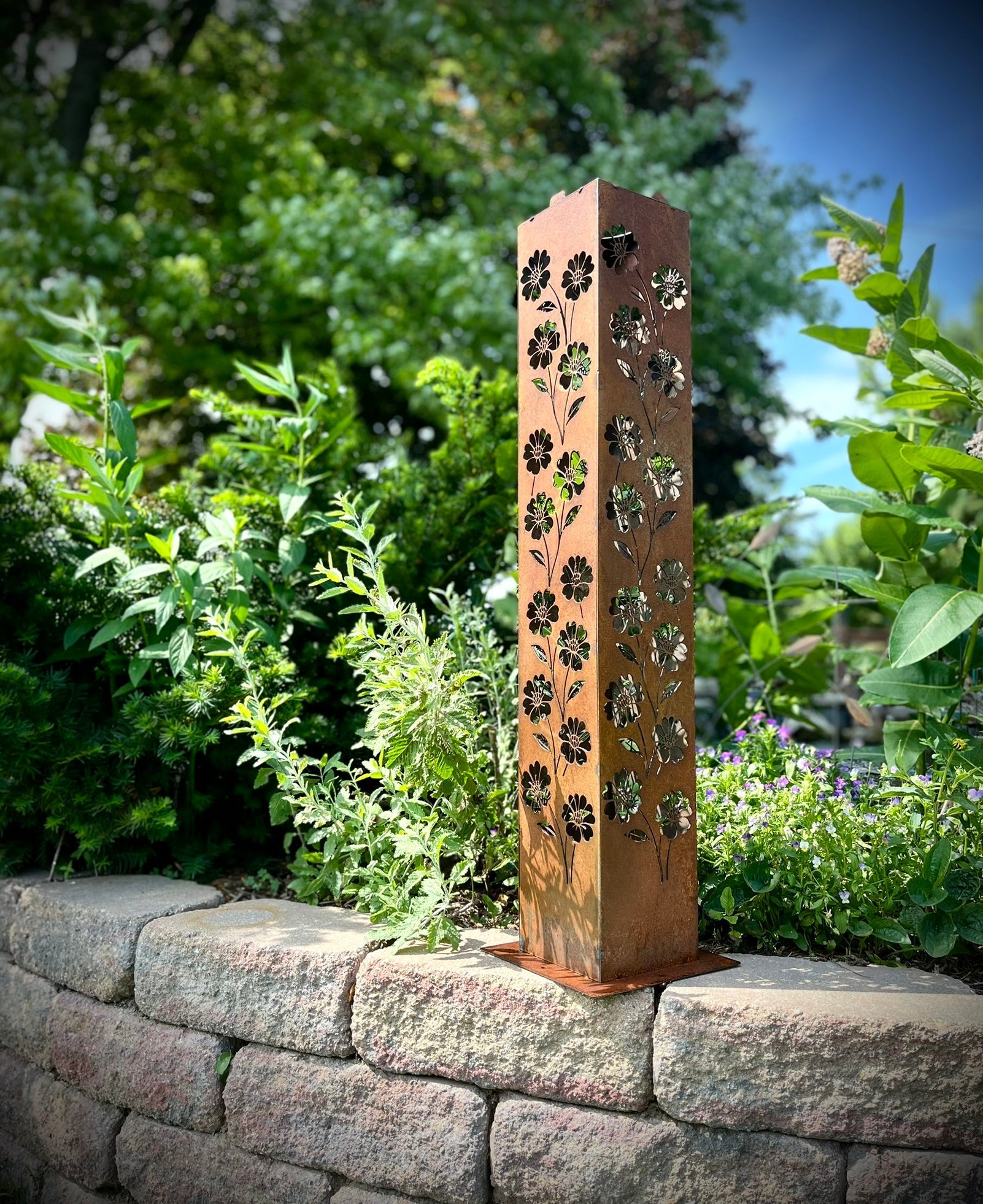 Blooming Magnolias Steel Luminary Pillar | Multiple Sizes