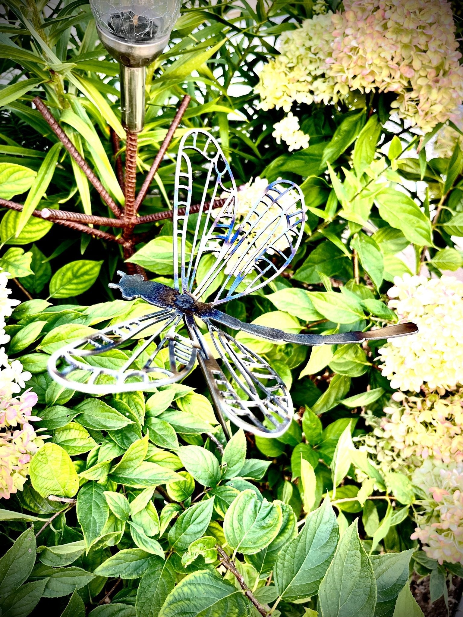 Flame Painted Steel Dragonfly Yard Stake