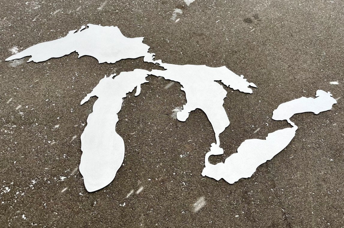 Map of the Great Lakes on a textured surface. Henderson Garden Supply