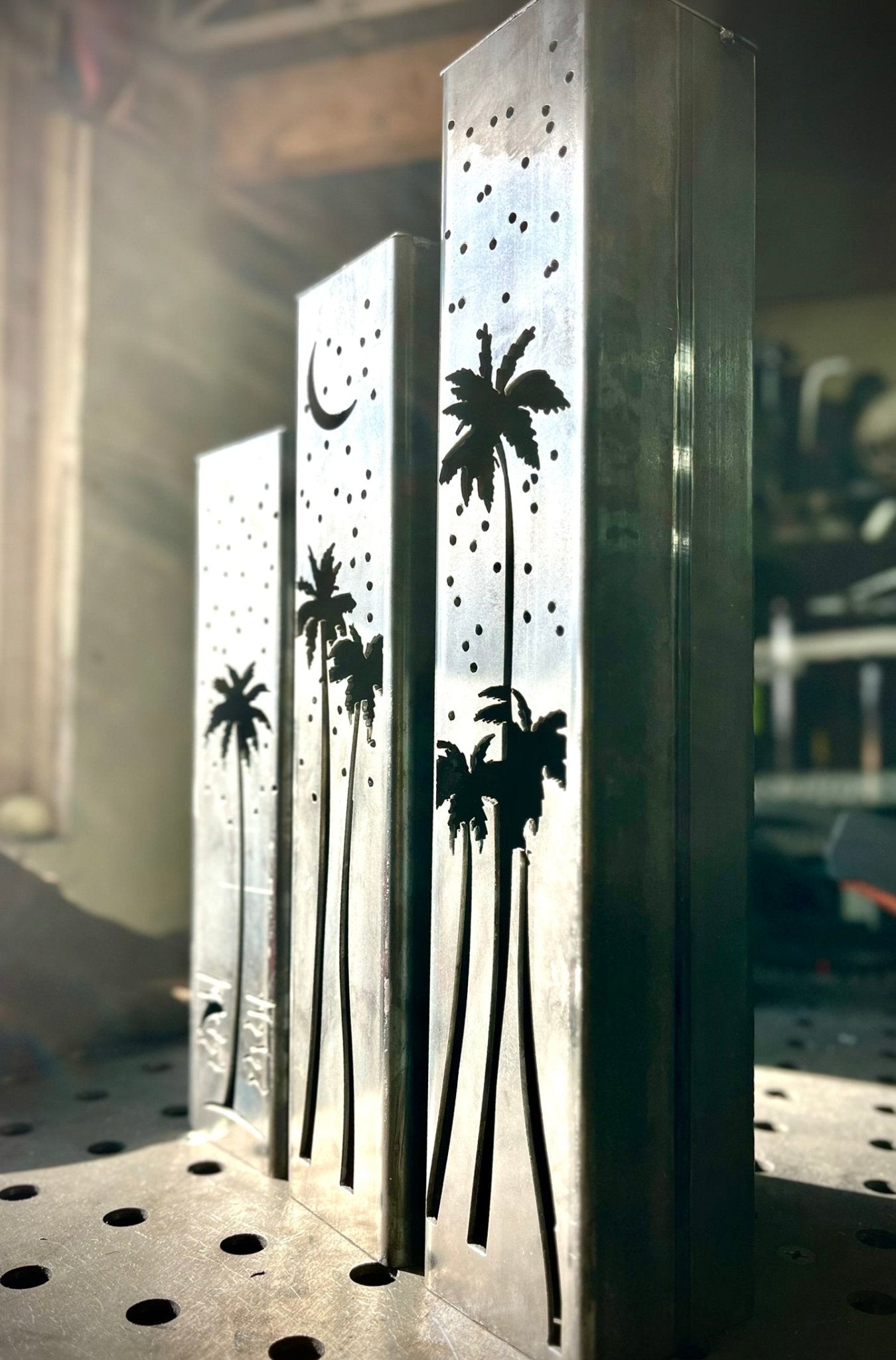Palm Trees Under the Stars Luminary Pillars w/ Solar Cap
