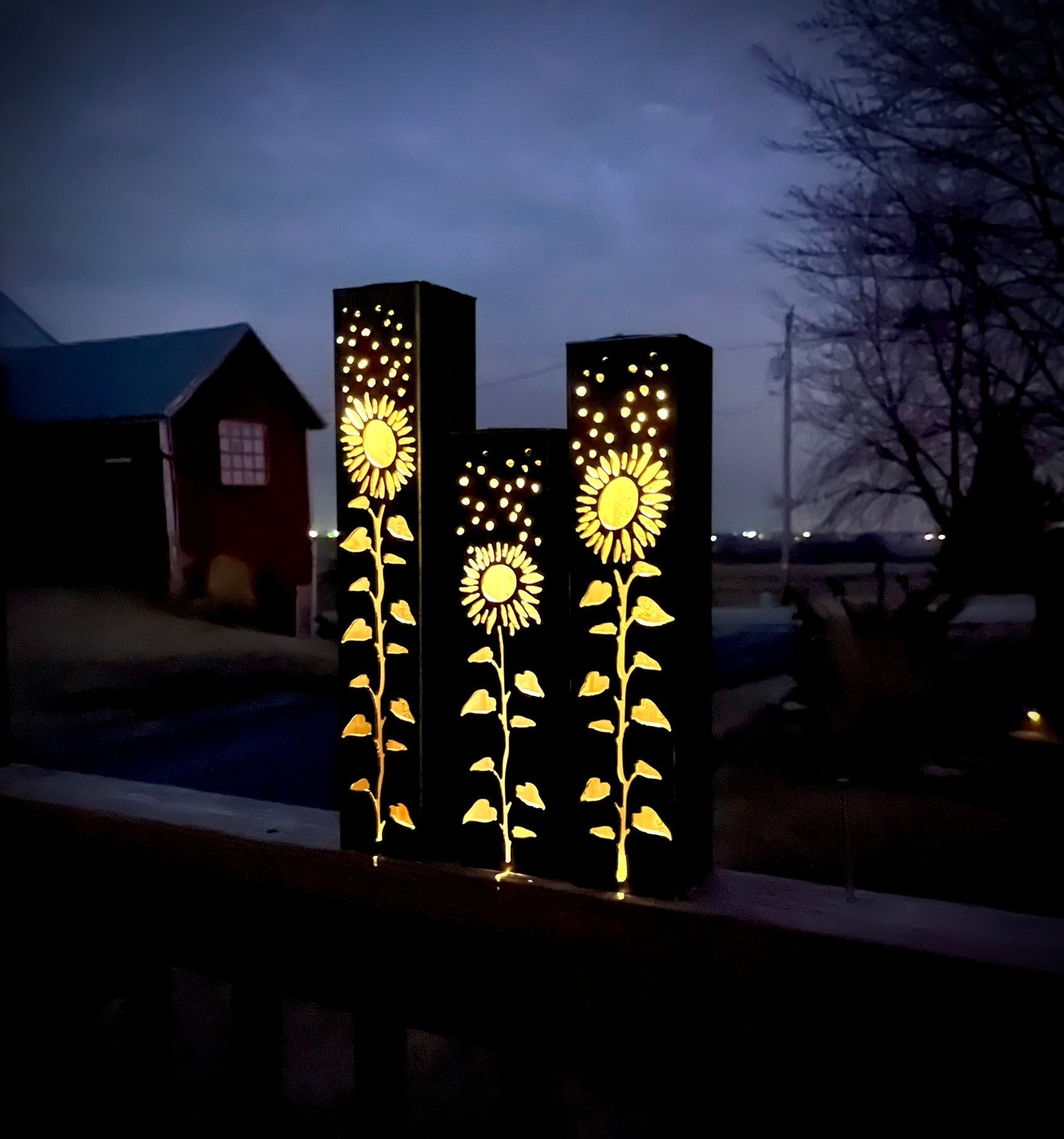 Sunflowers Under the Stars Luminary Pillar w/ Solar Cap