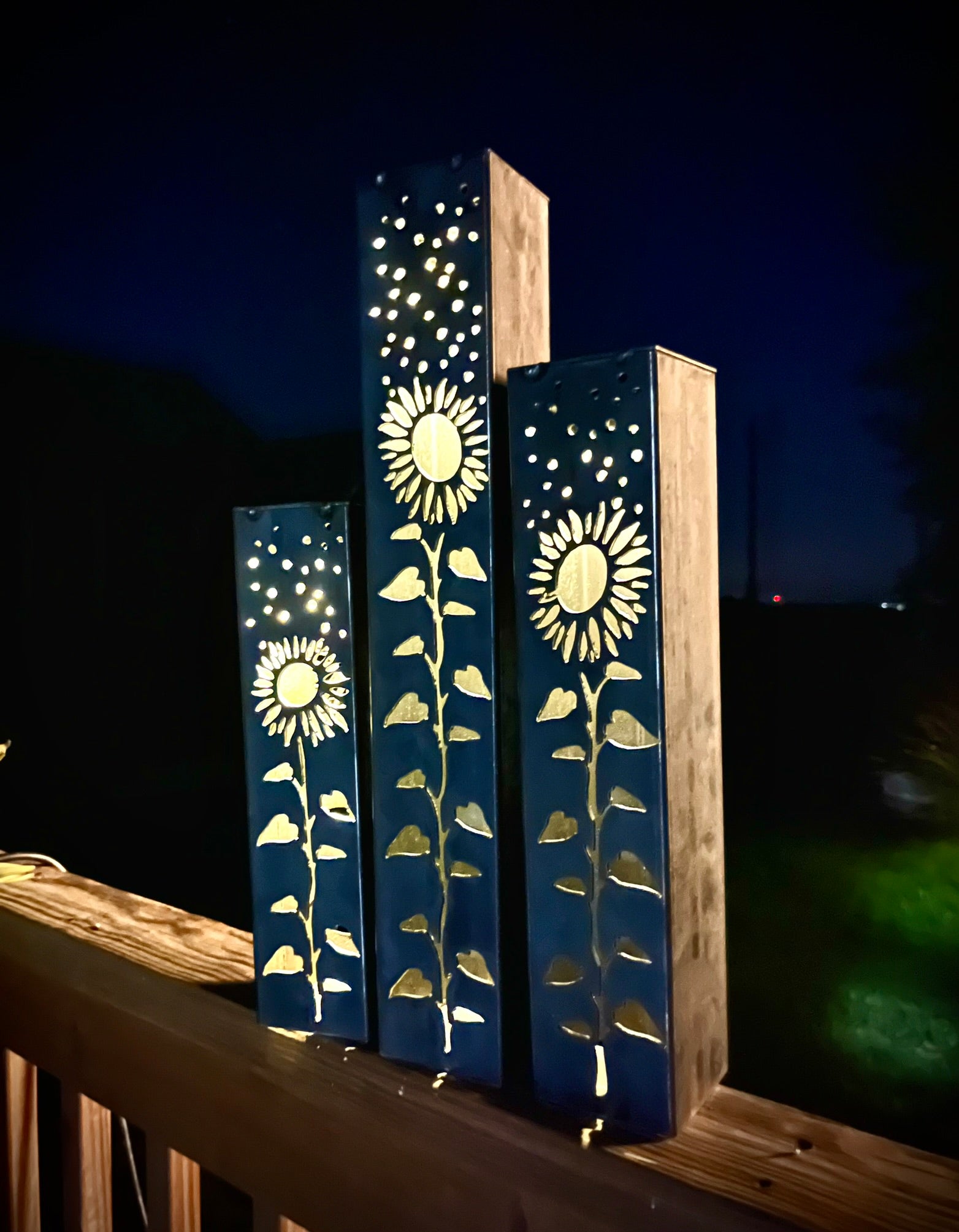 Sunflowers Under the Stars Luminary Pillar w/ Solar Cap