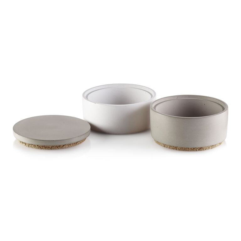Set of two ceramic containers with cork lids on a white background. Henderson Garden Supply
