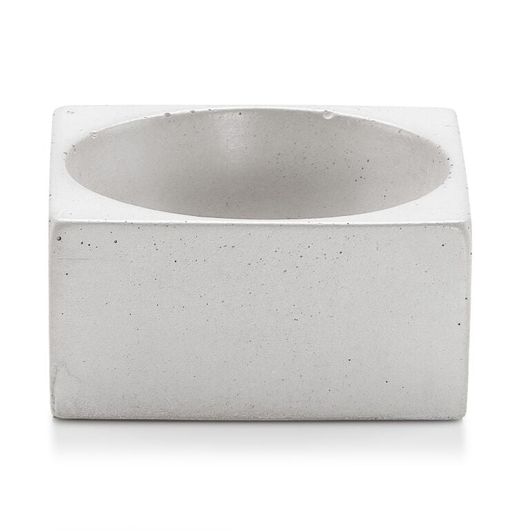 Concrete planter with square base and rounded top on a white background. Henderson Garden Supply