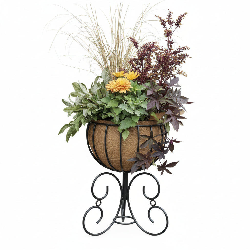 Classic Urn Free Standing Patio Planter and Coco Liner Set - Henderson Garden Supply
