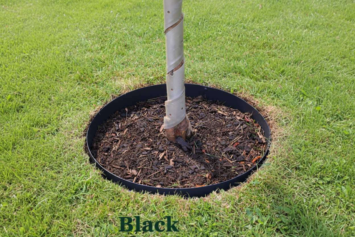 black rubber mulch tree ring EverEdge Classic Tree Ring Black Powder Coated 3 Foot