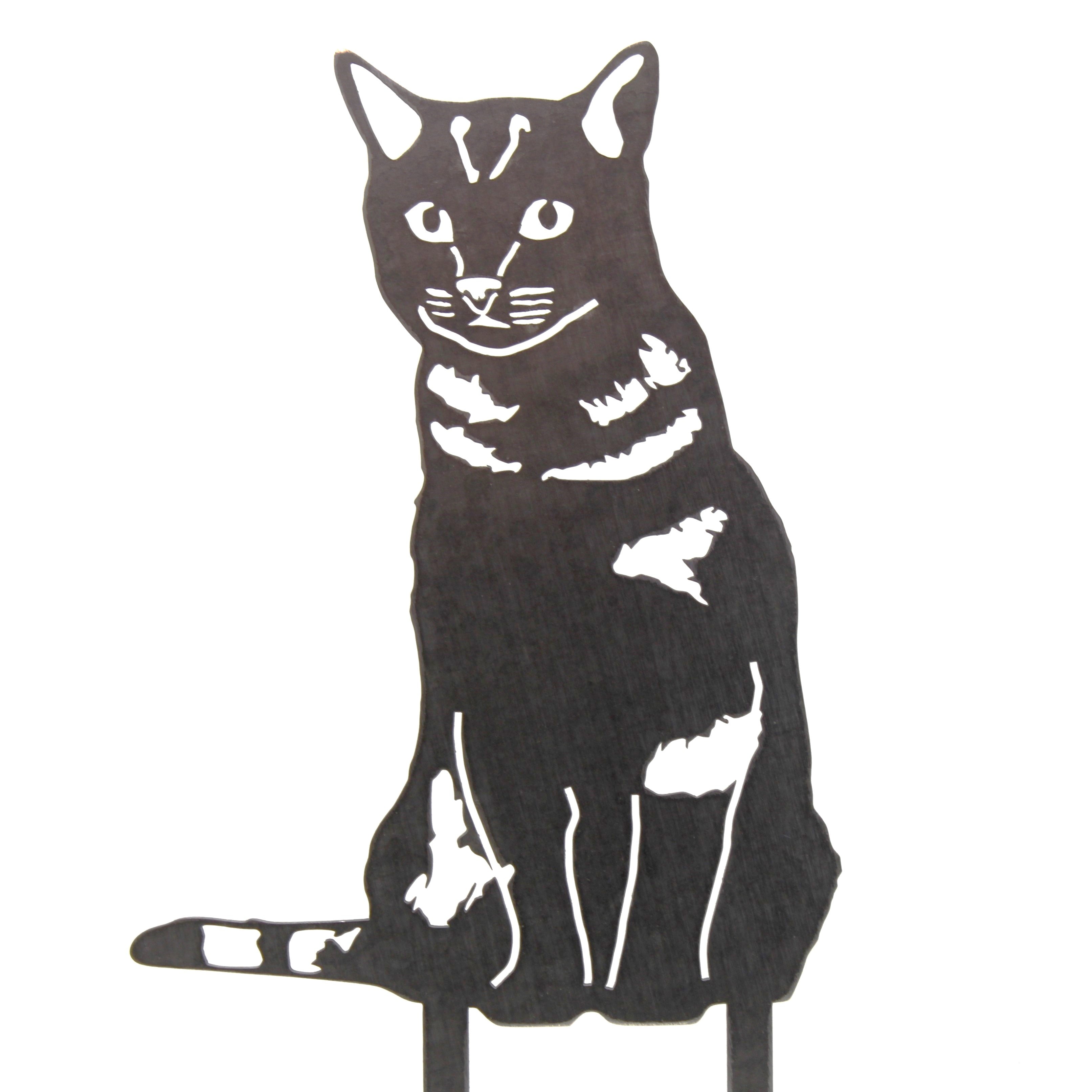 Tabby Cat Metal Garden Silhouette - Handmade Steel Yard Art