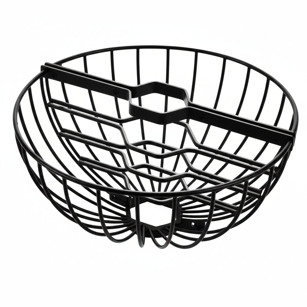 Black metal hayrack lamppost basket wall-mounted basket on a white background