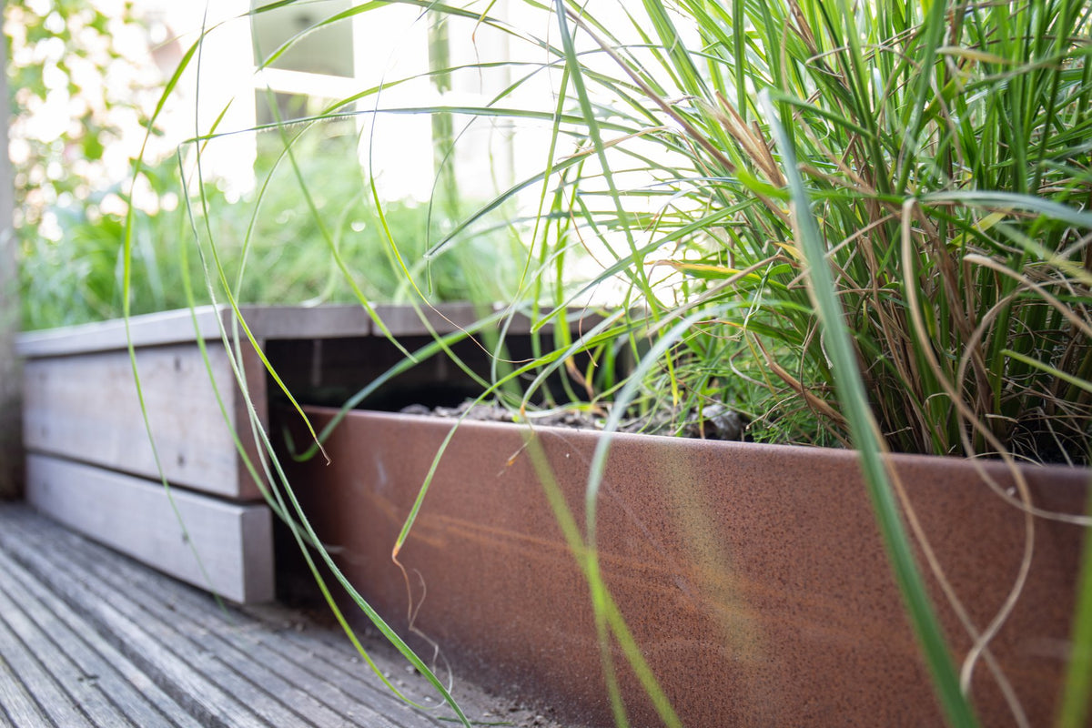 Straightcurve weathering steel modular raised garden planters and retaining solutions - Henderson Garden Supply