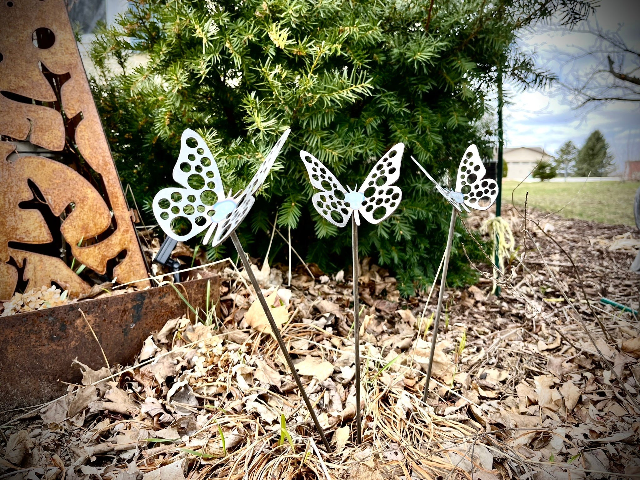 3-Pack Metal Butterfly Garden Stakes