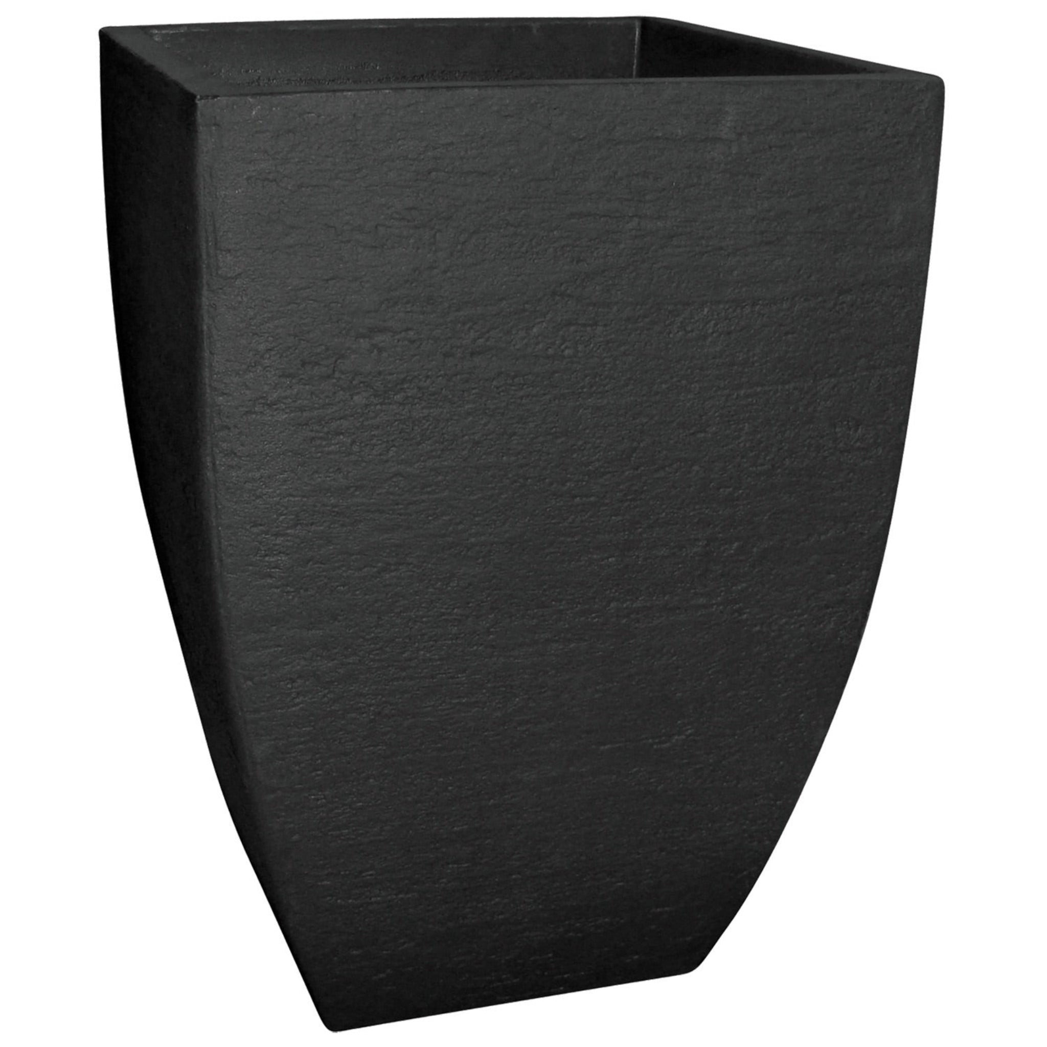 Black rectangular planter on a white background.  Henderson Garden Supply