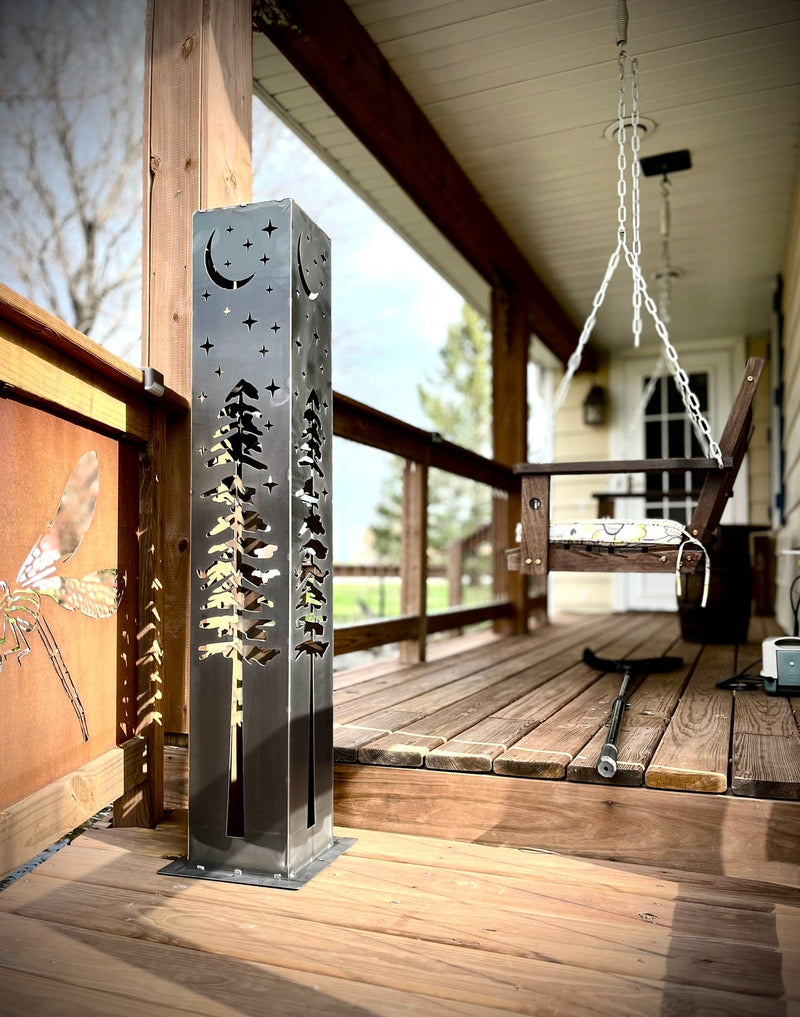Night Sky Pine Tree Solar Luminary Tube Light - Steel
