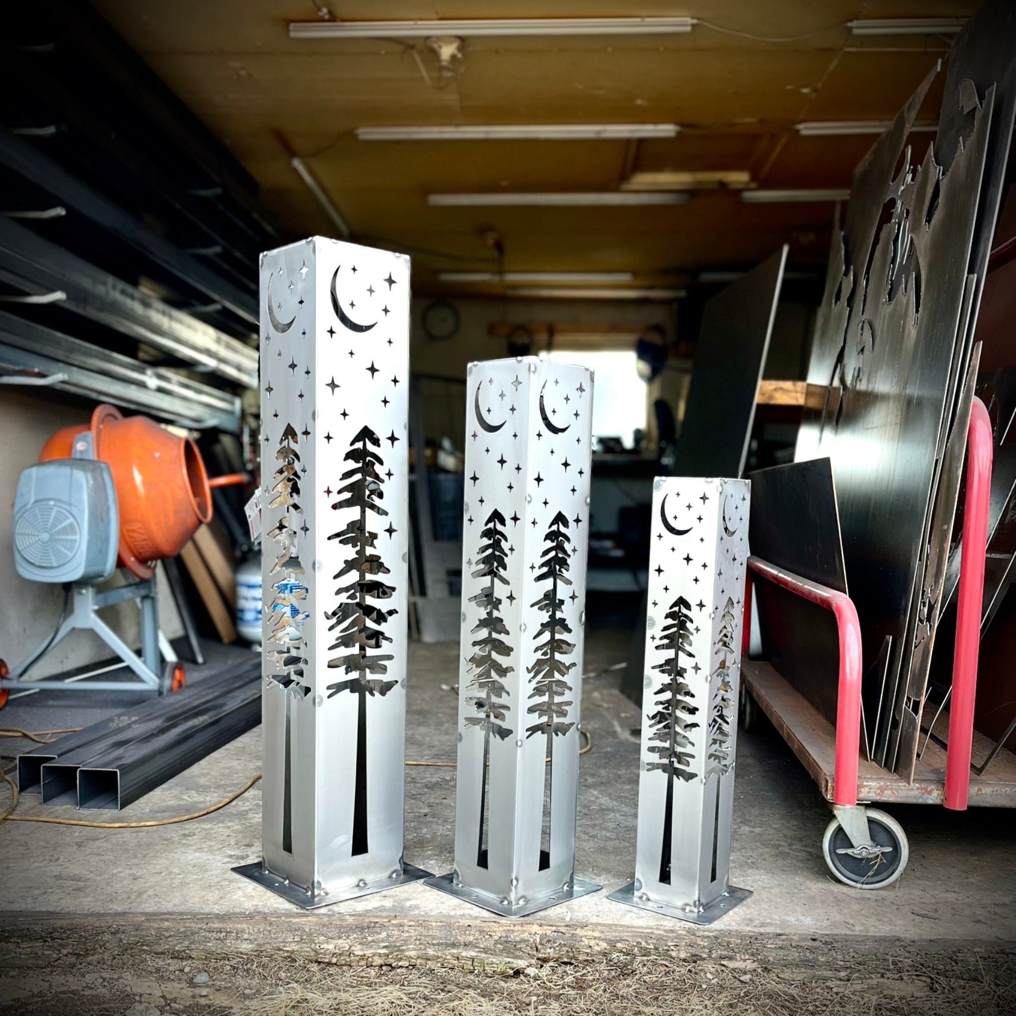 Night Sky Pine Tree Solar Luminary Tube Light - Steel