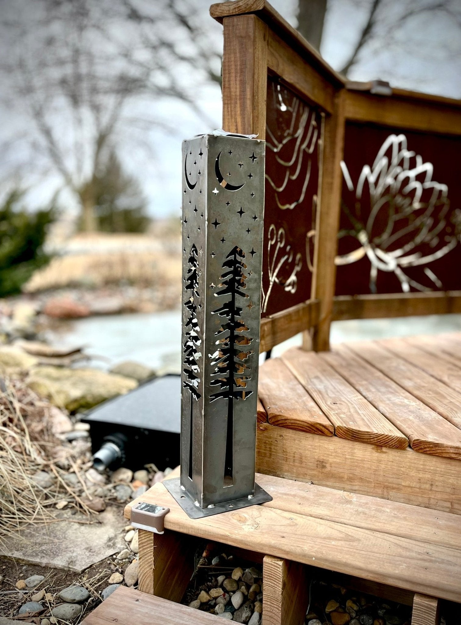 4-Sided Night Sky Pine Tree Solar Luminary Tube Light - Steel - Thumbnail 4