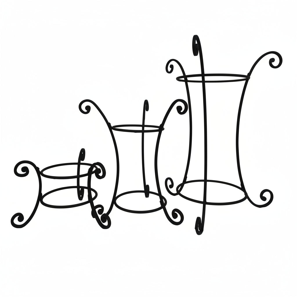 Set of three candle holders with decorative stands on a white.  background.  Henderson Garden Supply