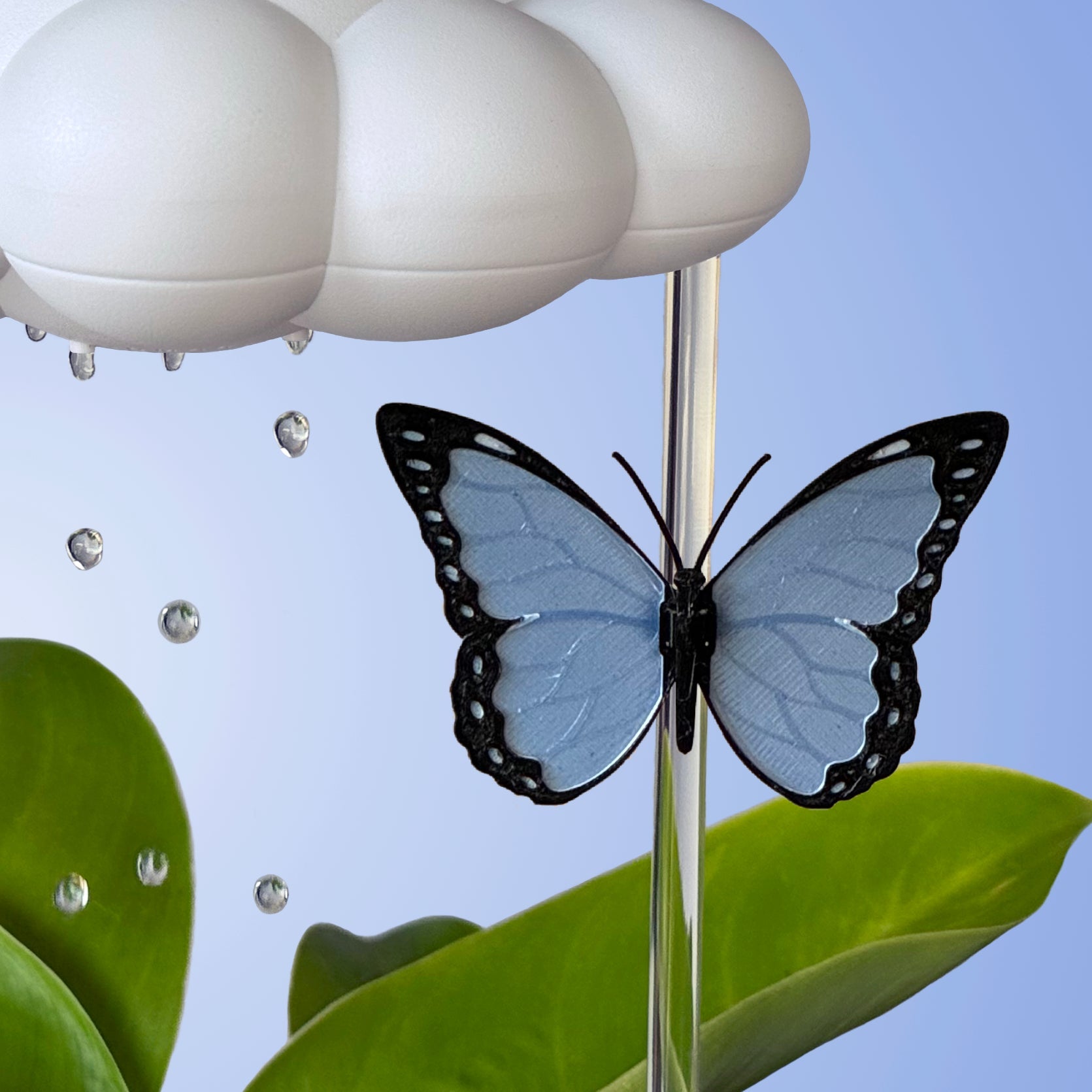 Dripping Rain Cloud with Blue Butterfly Charm