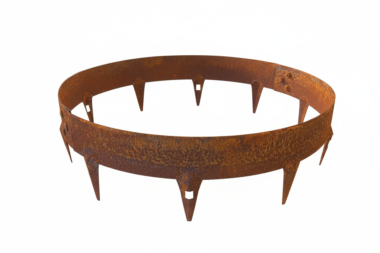 Rust-colored metal animal fence with sharp spikes on a white background - Henderson Garden Supply