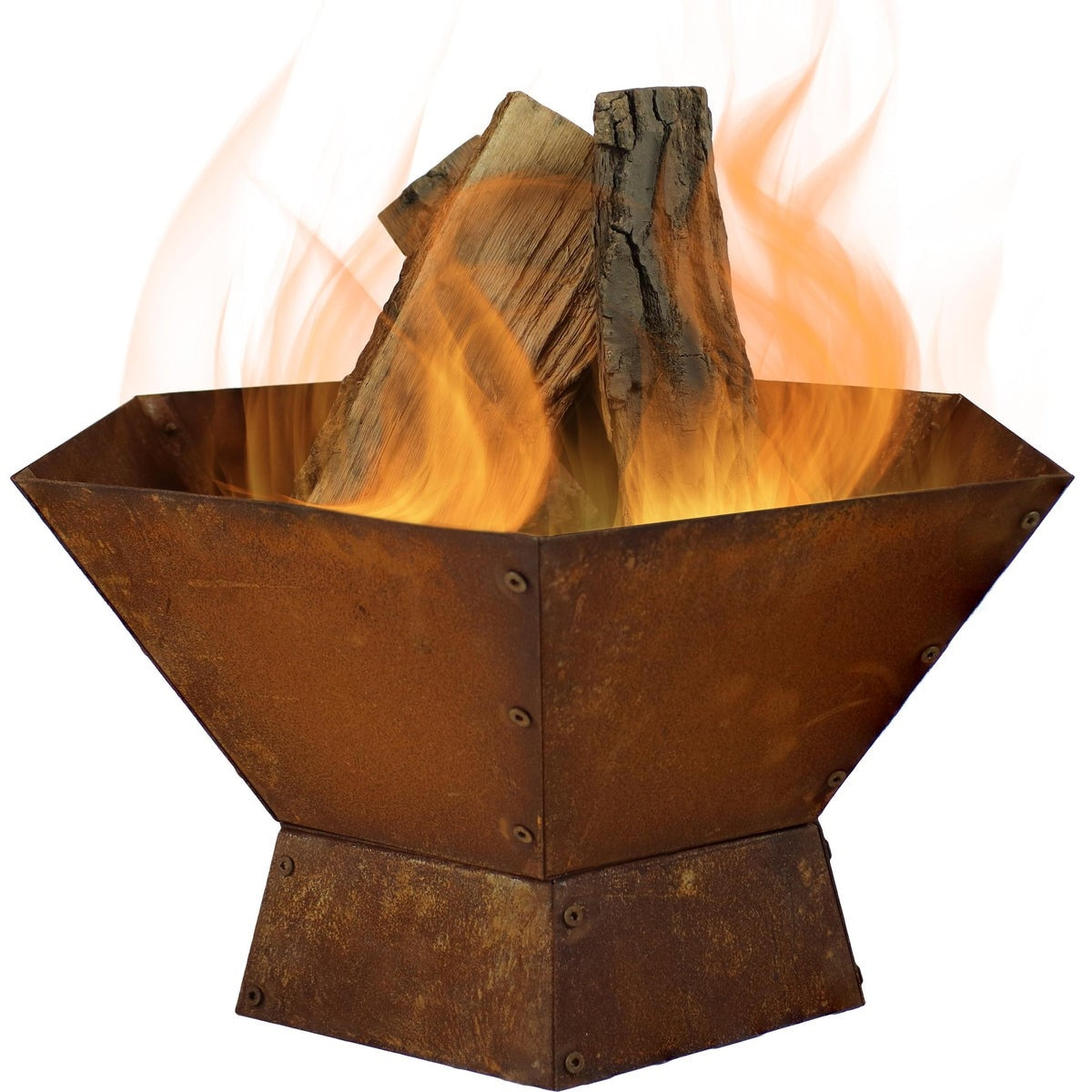 23-Inch Rustic Hexagon Steel Fire Pit | Wood-Burning Backyard Fire Pit