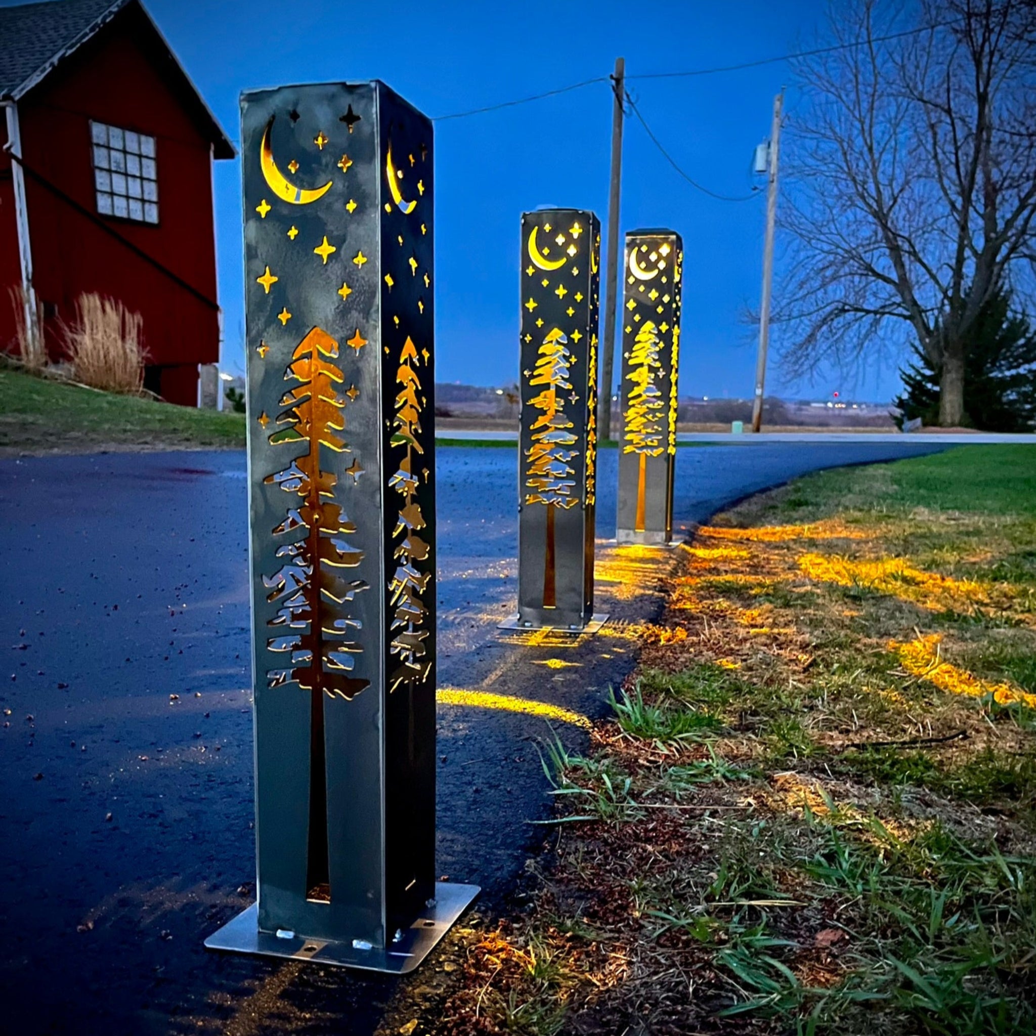 Night Sky Pine Tree Solar Luminary Tube Light - Steel