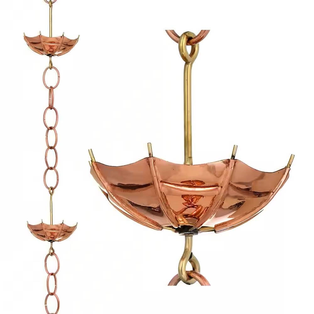 Copper rain chain with decorative finial on a white background - Henderson Garden Supply