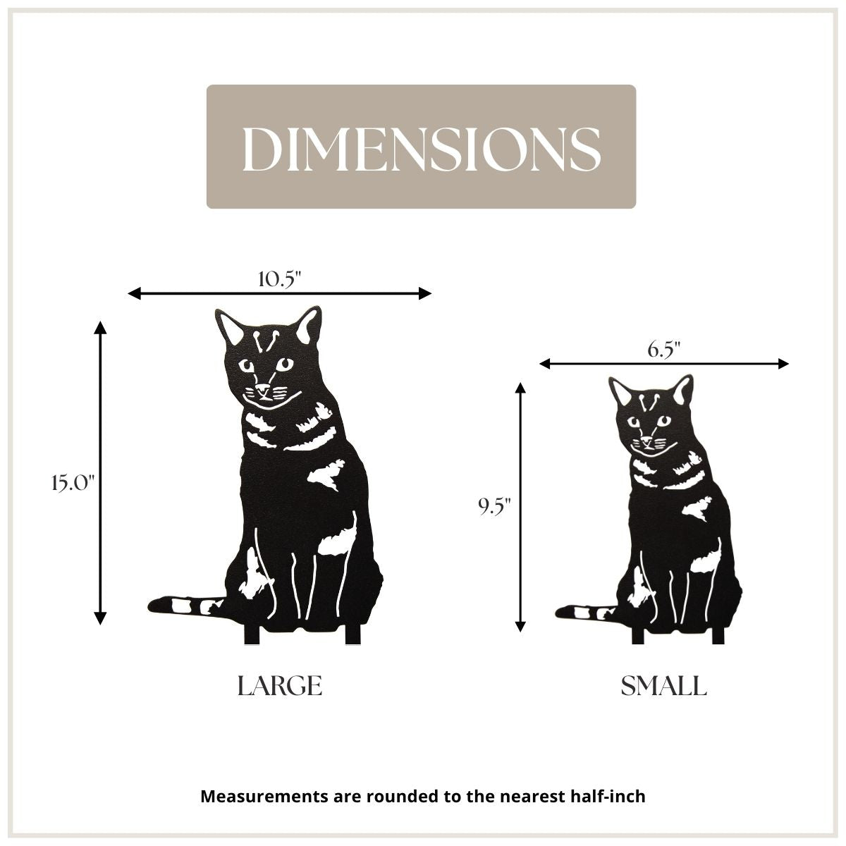 Dimensions chart for large and small cat illustrations with measurements.  Henderson Garden Supply