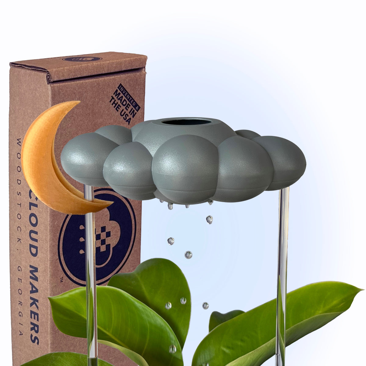 Stormy Dripping Rain Cloud with Moon Charm - Henderson Garden