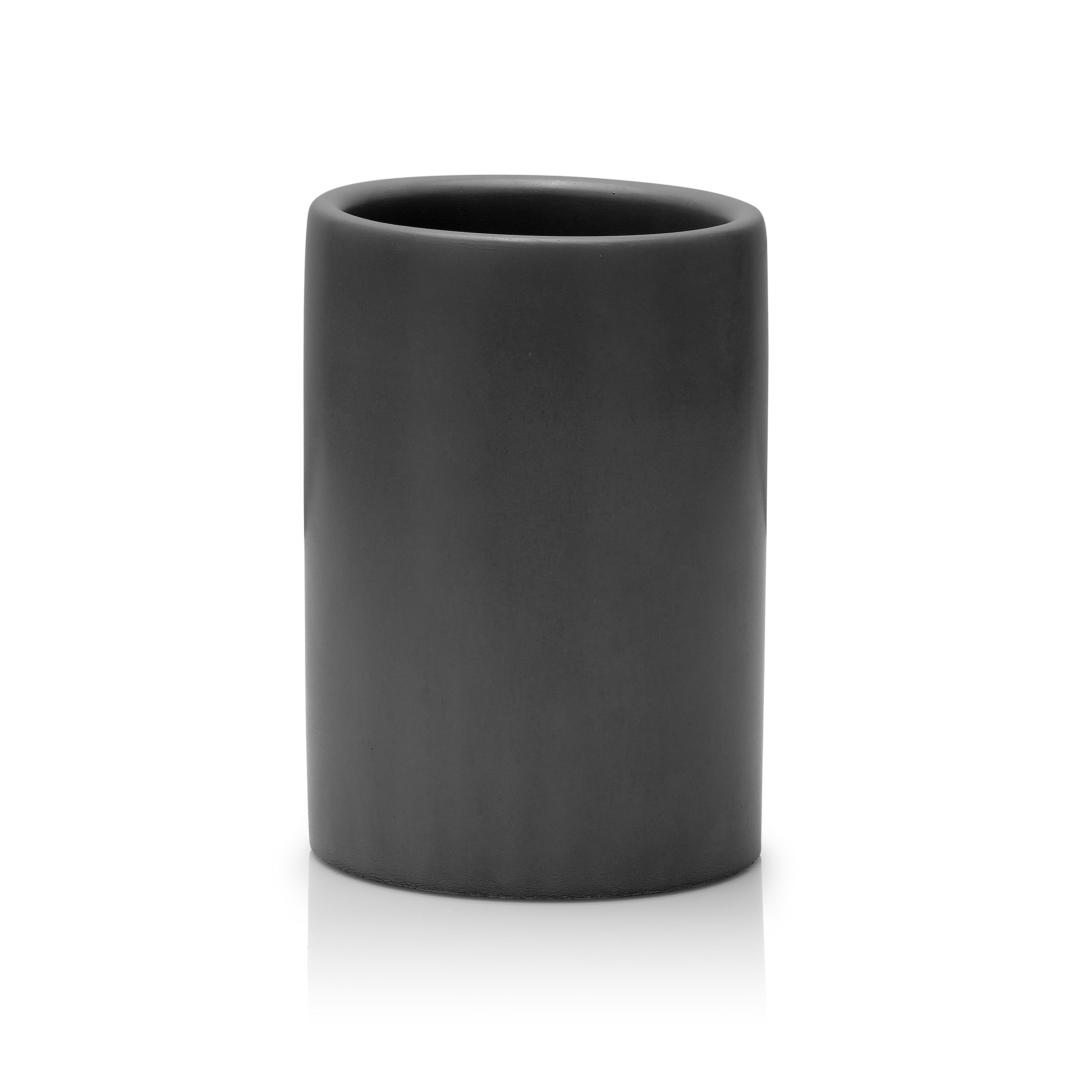 Black cylindrical vase on a white background.  Henderson Garden Supply
