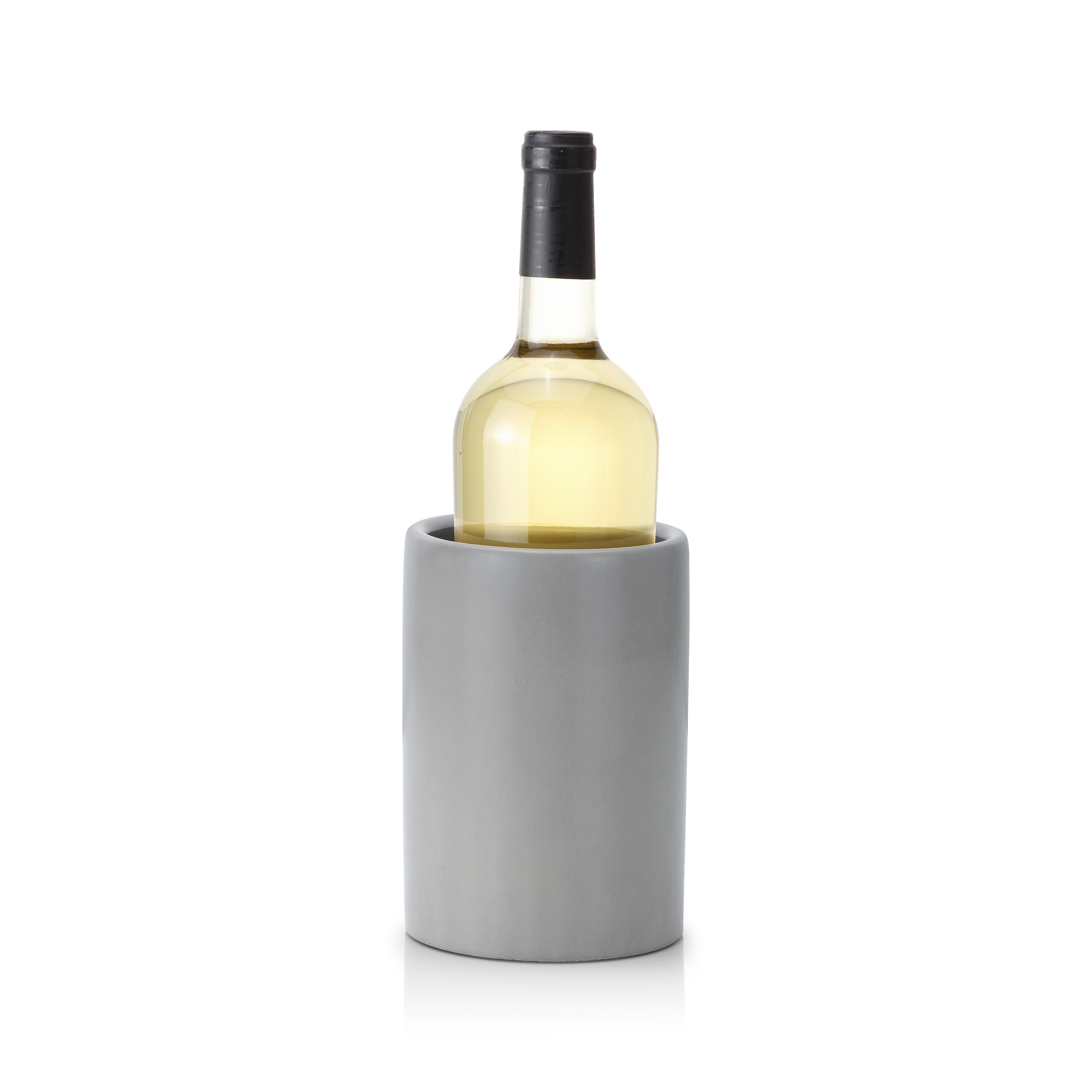 Wine bottle in a gray concrete cooler on a white background.  Henderson Garden Supply