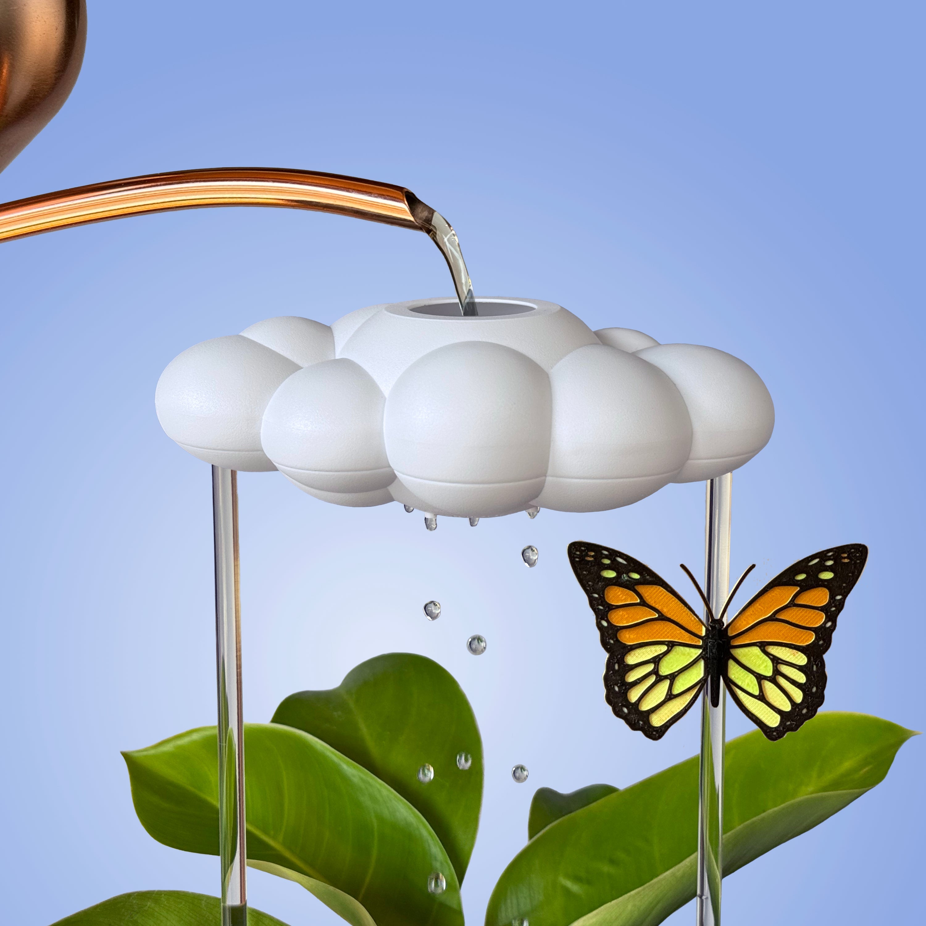 Dripping Rain Cloud with Orange Butterfly Charm
