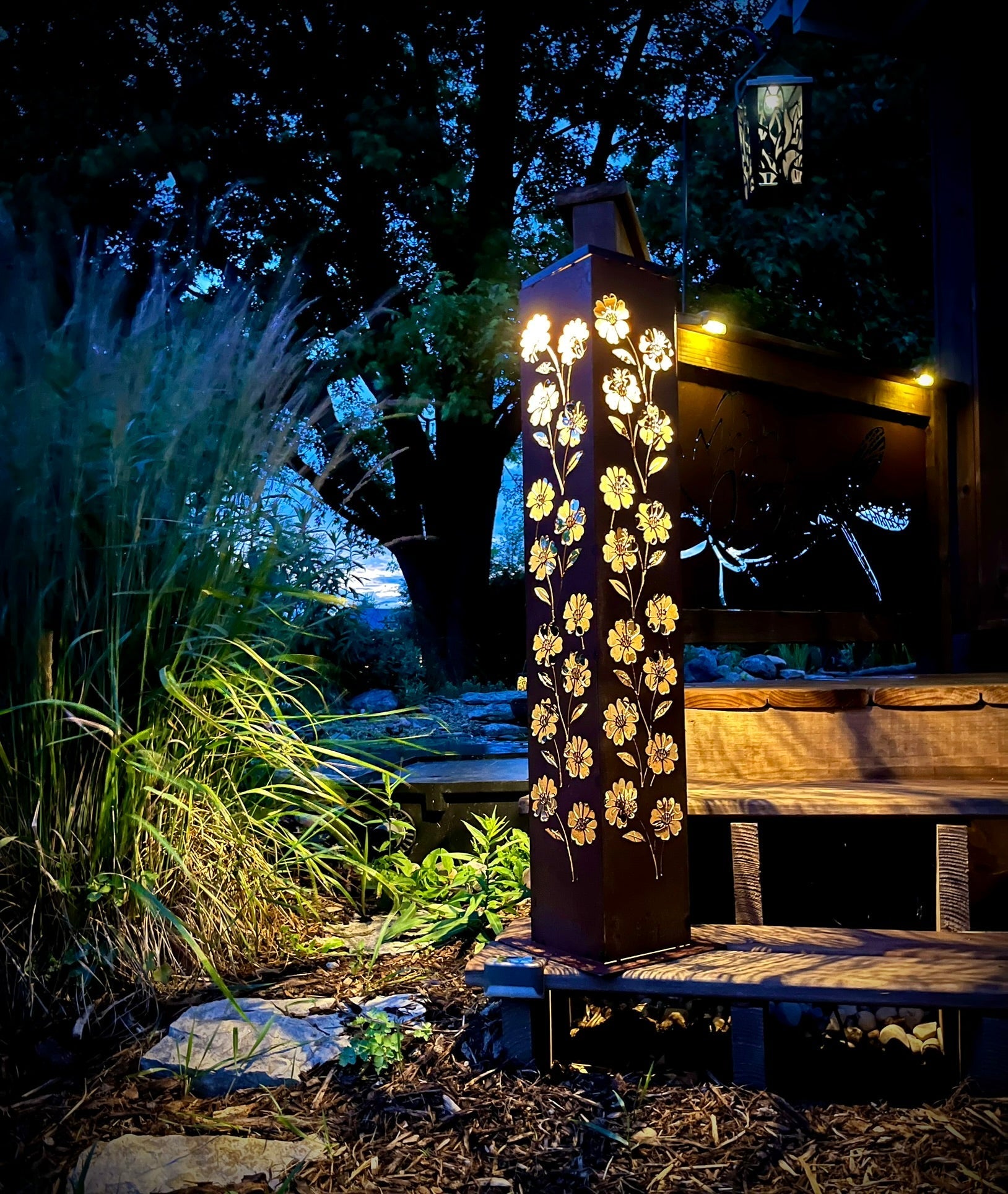 Blooming Magnolias Steel Luminary Pillar | Multiple Sizes