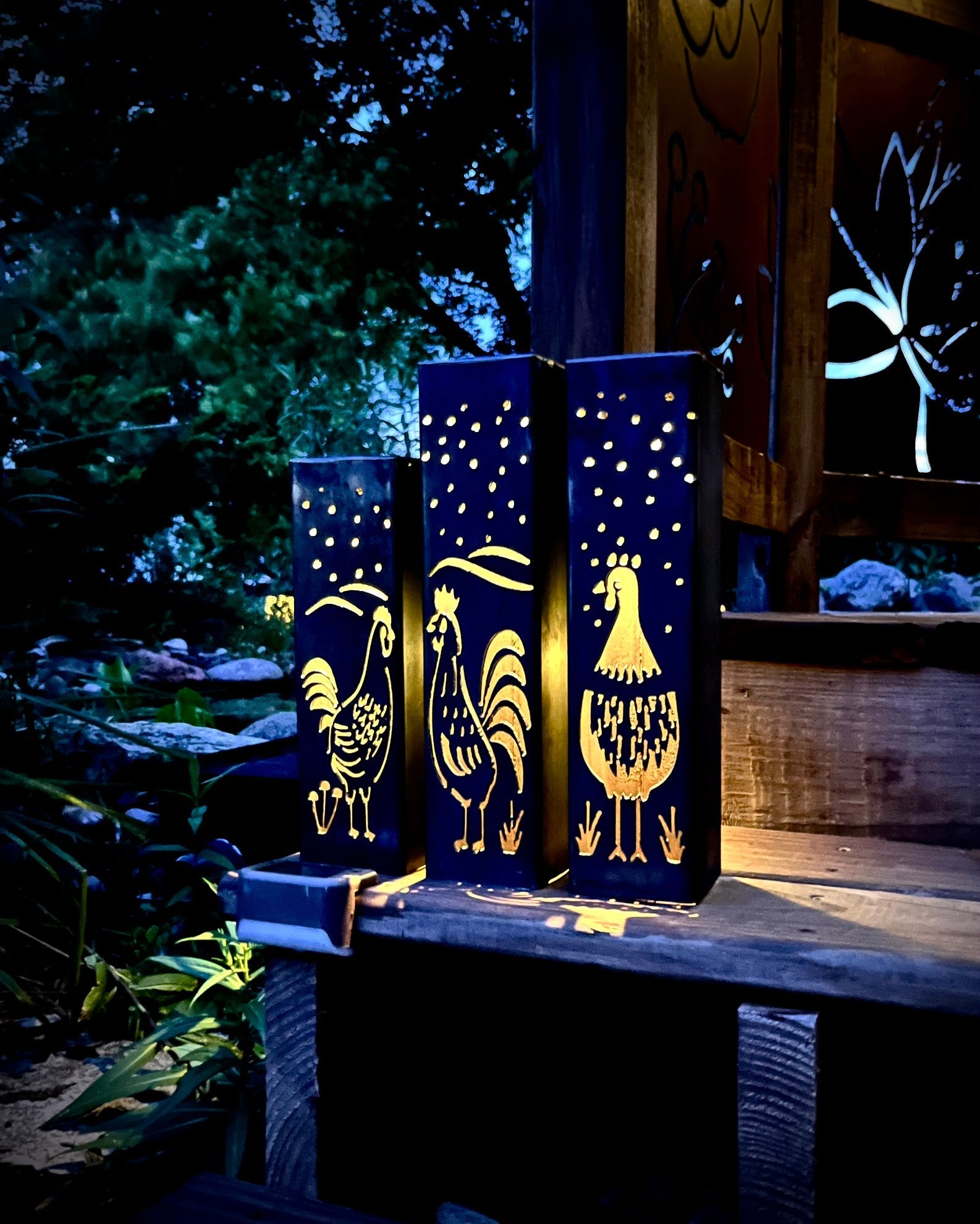 Chicken Coop Trio Rustic Pillar w/ Solar Cap