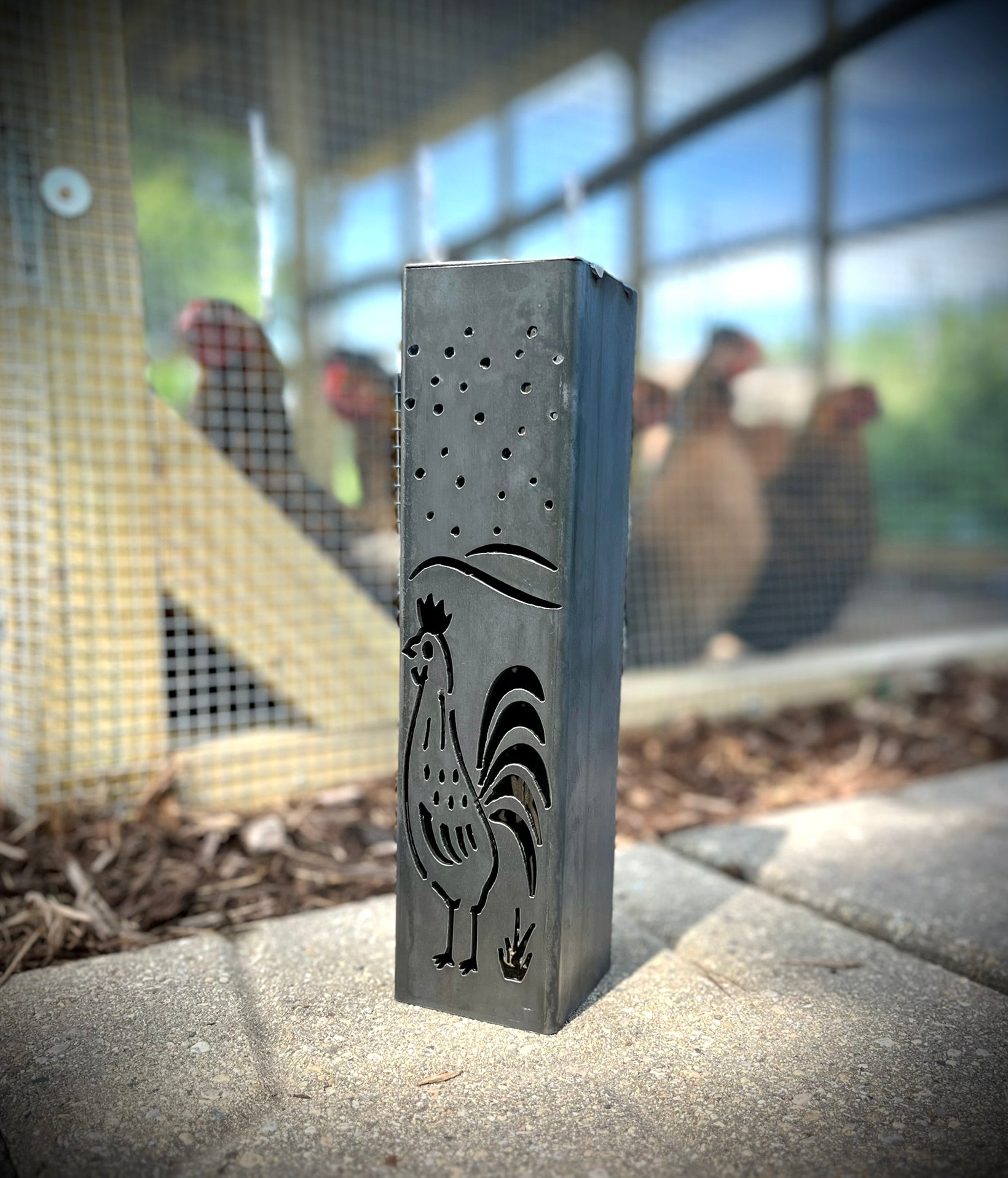 Chicken Coop Trio Rustic Pillar w/ Solar Cap
