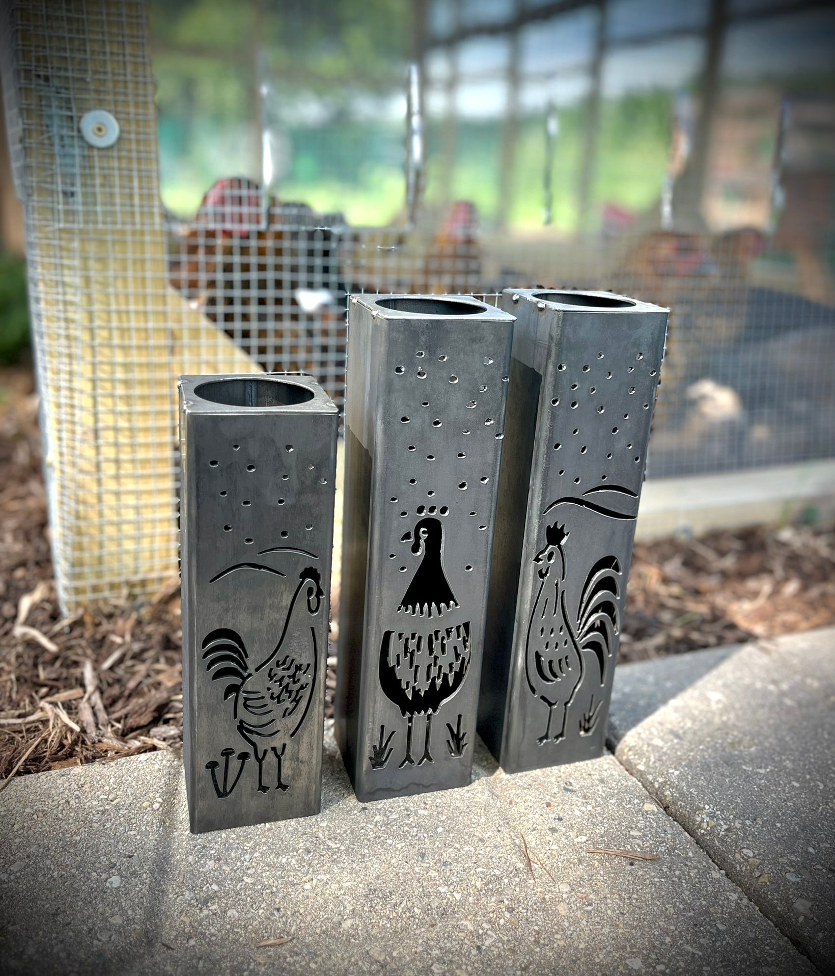 Chicken Coop Trio Rustic Pillar w/ Solar Cap