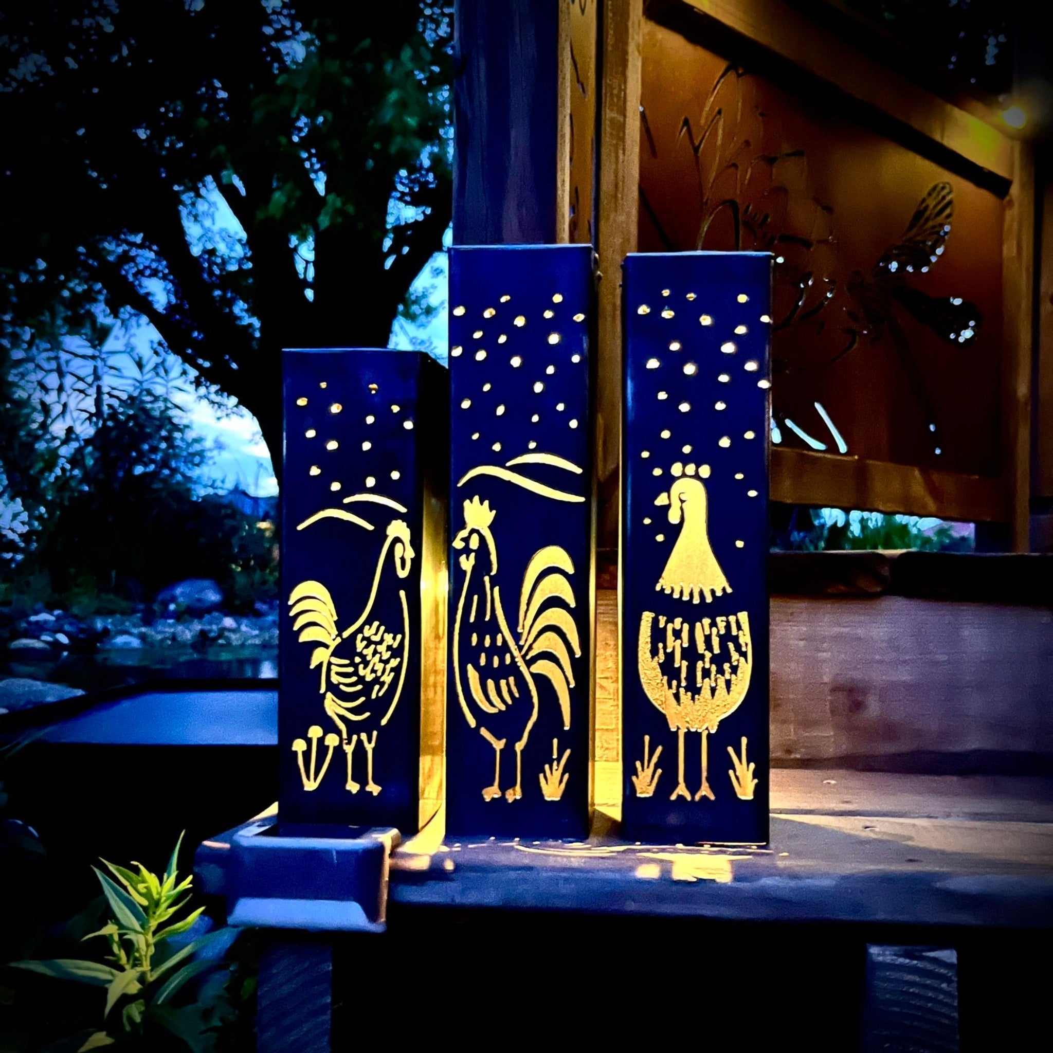 Chicken Coop Trio Rustic Pillar w/ Solar Cap